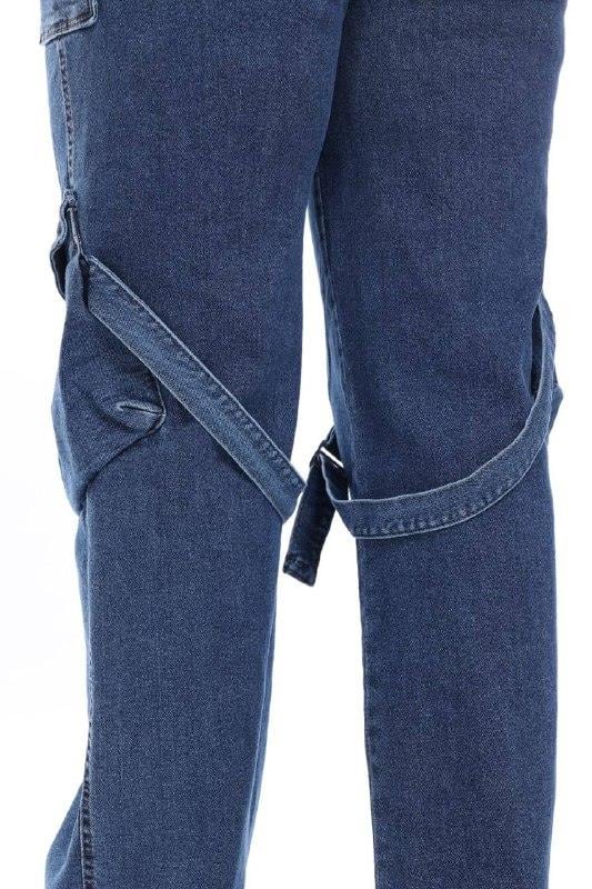 Etcbutik yüksek bel likralı bol paça kuşaklı kargo cep detay yüksek kalite Palazzo mavi kot pantolon PLZ.JN.016