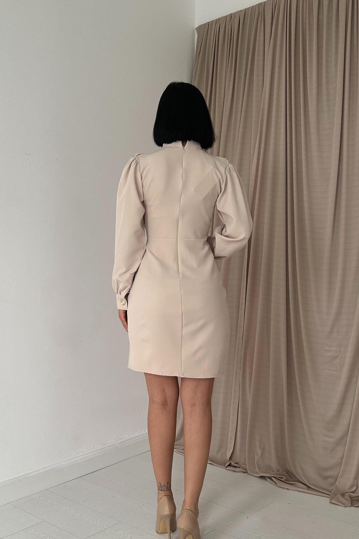Beige Gold Buttoned Dress