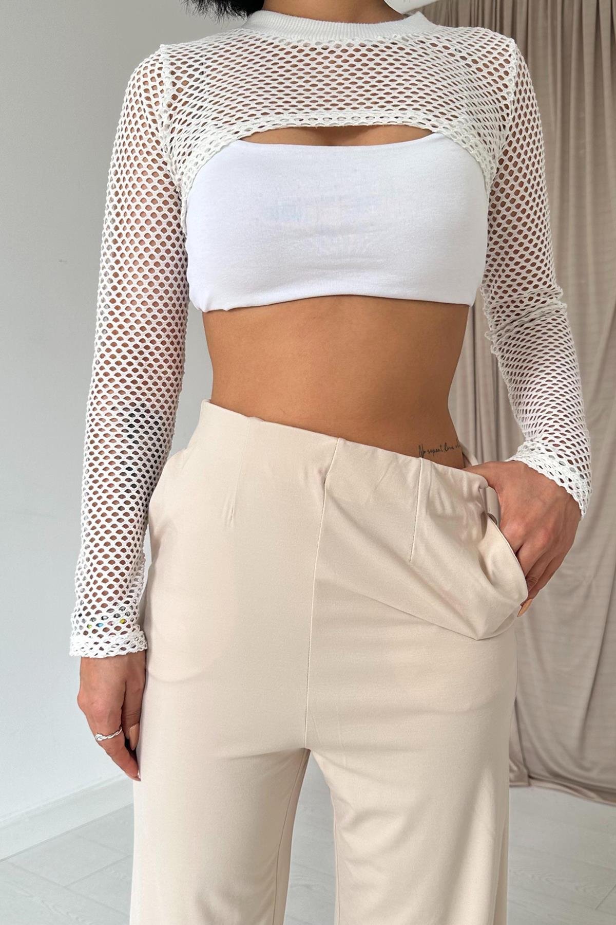 Wholesale Beige Pleated Elastic Detailed Trousers