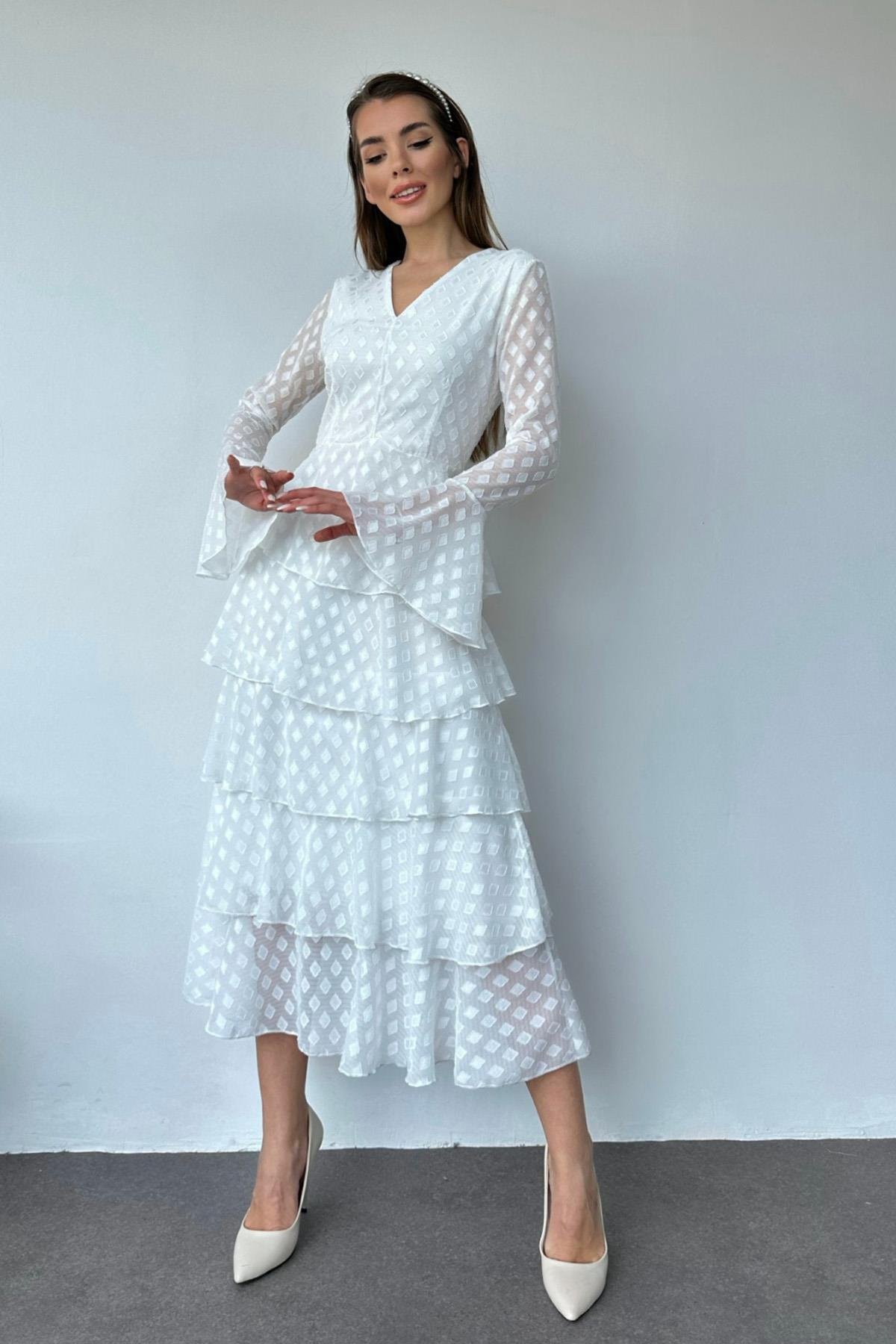 White Layered Polka Dot Dress