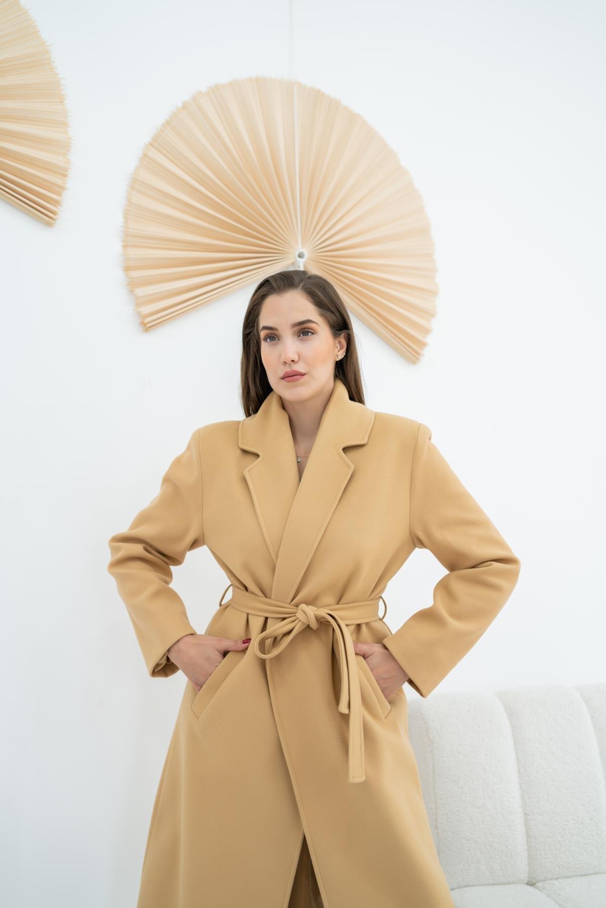 Camel Belted Midi Coat