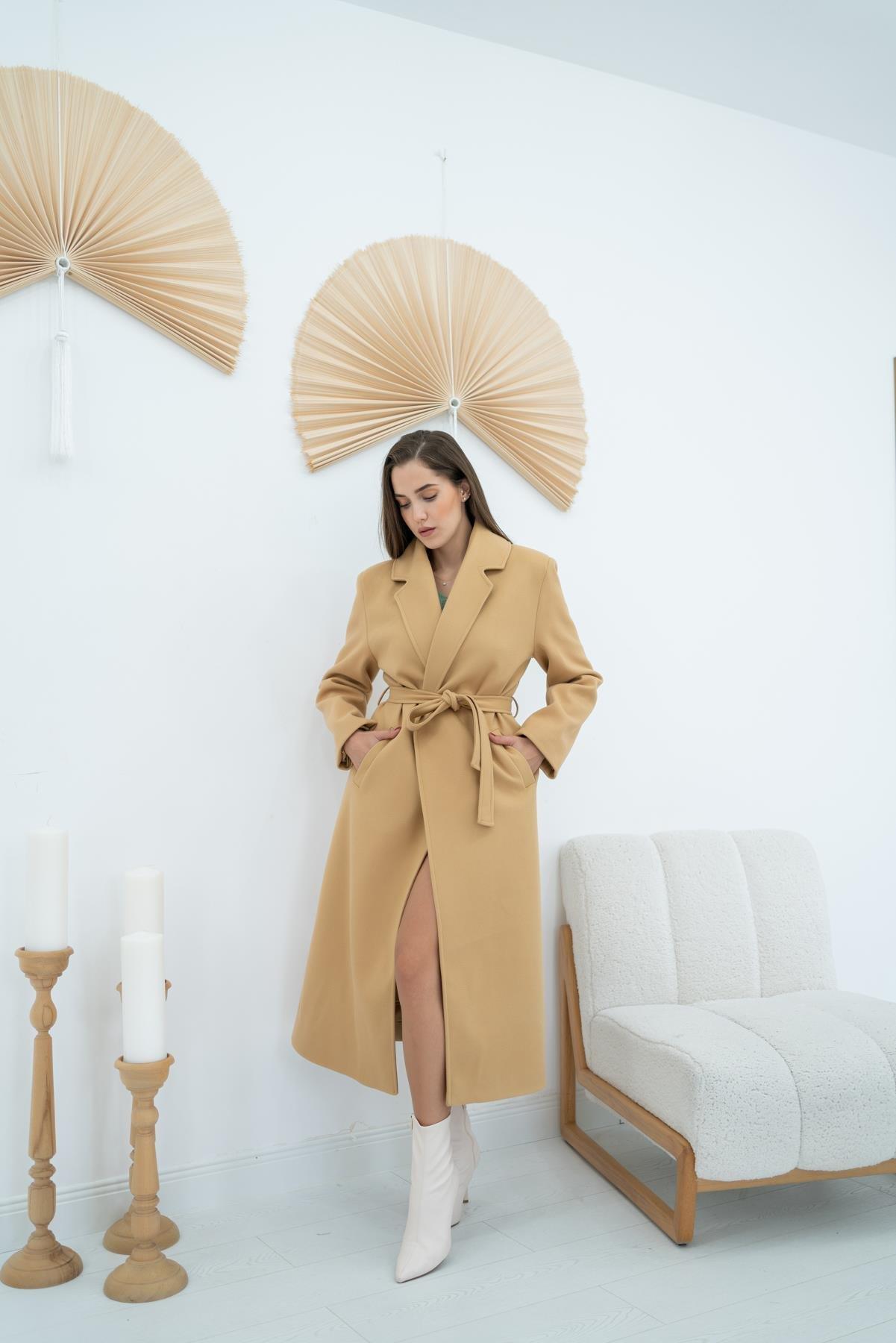 Camel Belted Midi Coat