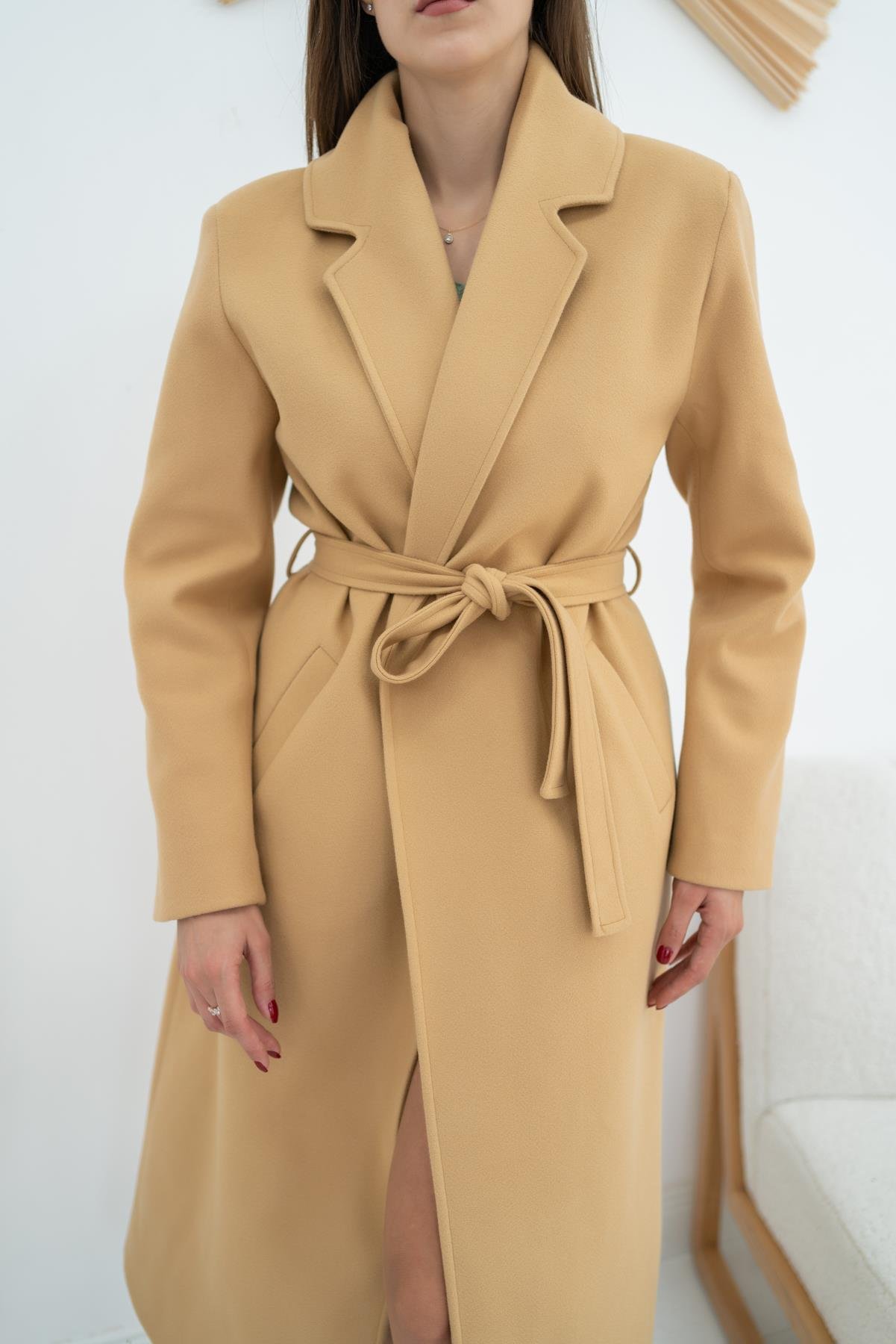 Camel Belted Midi Coat
