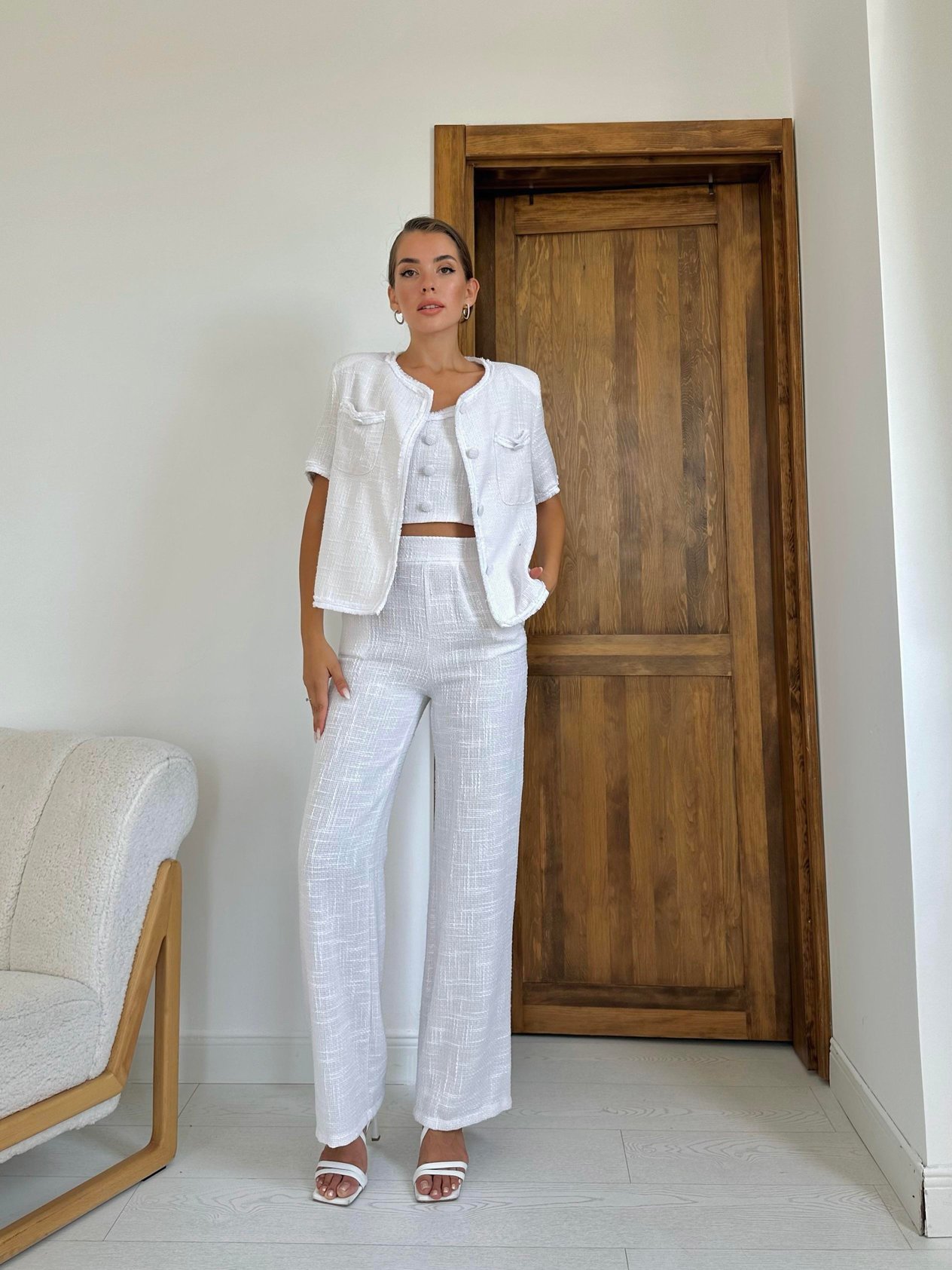 Wholesale Ecru Strap Bustier Jacket and Trouser Set