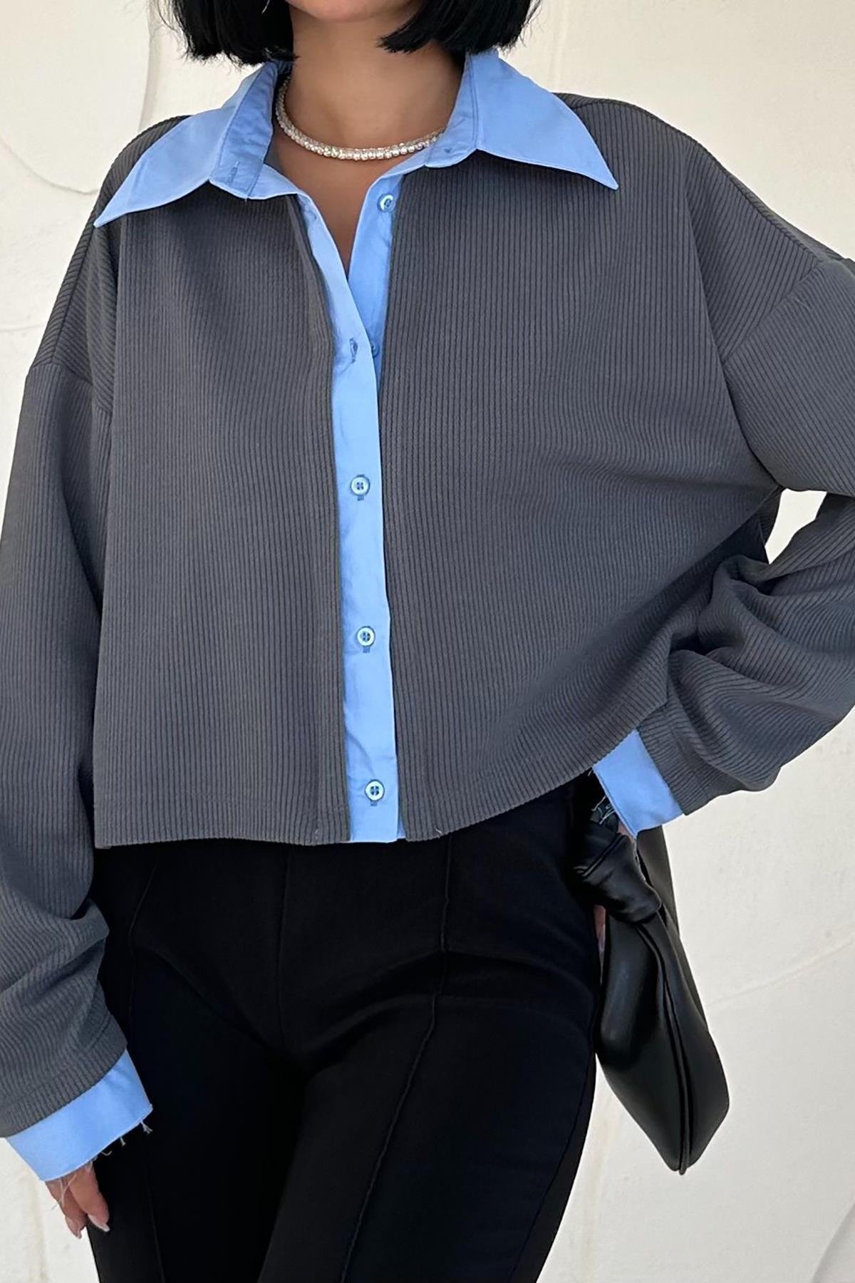 Wholesale Smoked Shirt Collar Blouse