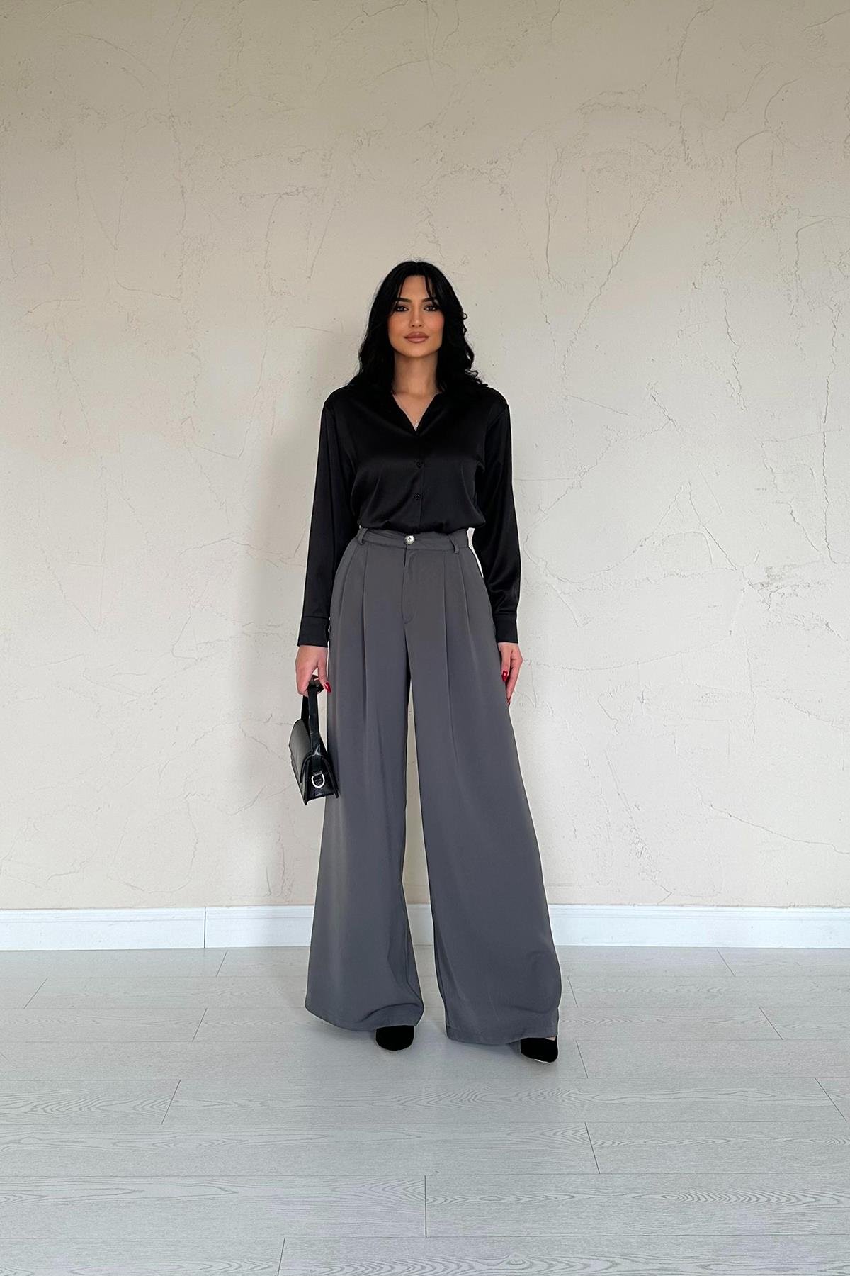 Toptan Füme Pileli Comfort Pantolon