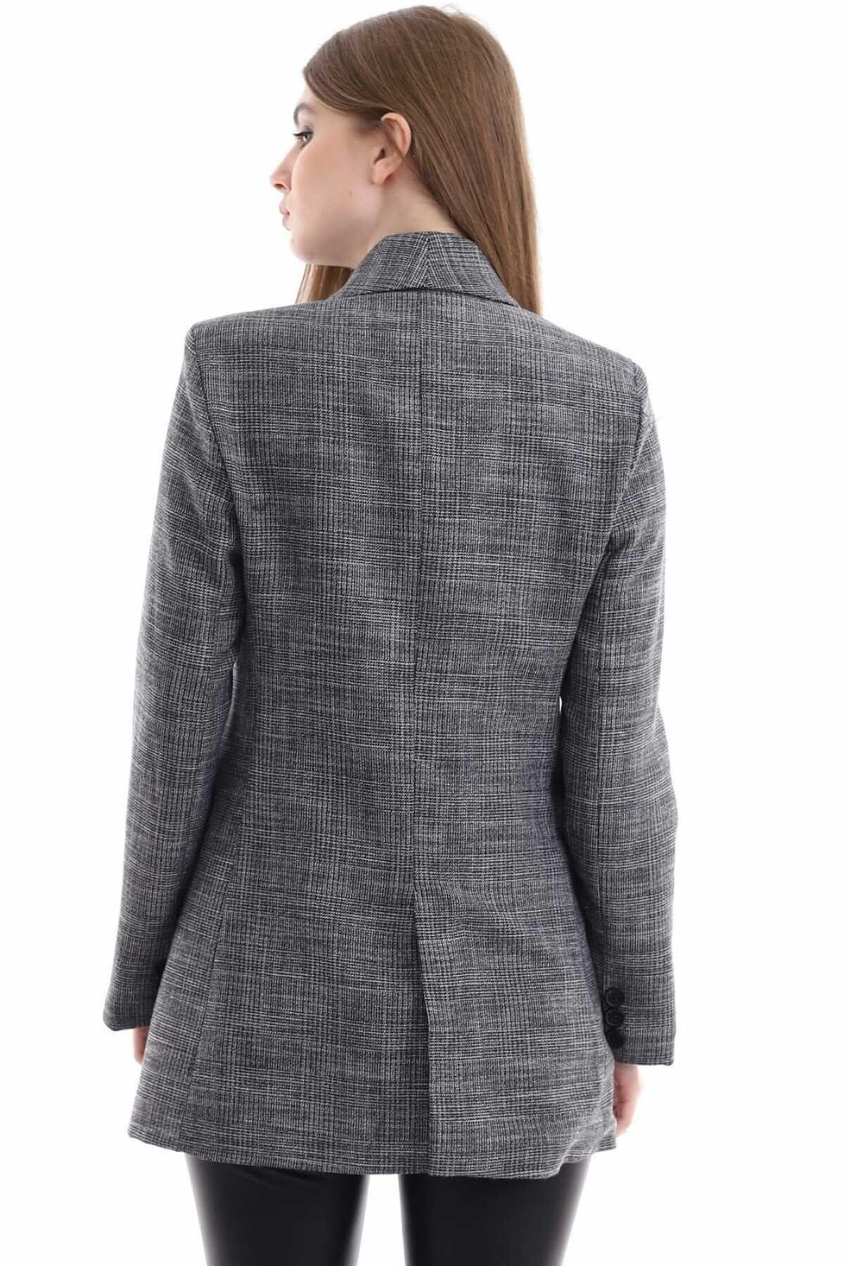 Grey Blazer Buttoned Jacket