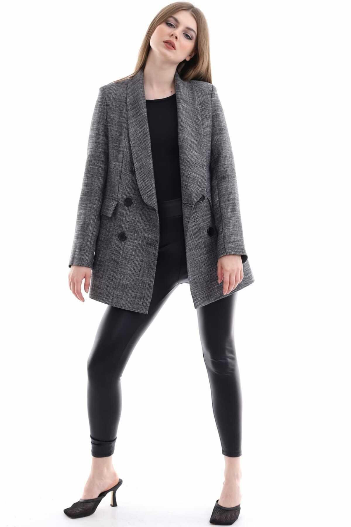 Grey Blazer Buttoned Jacket