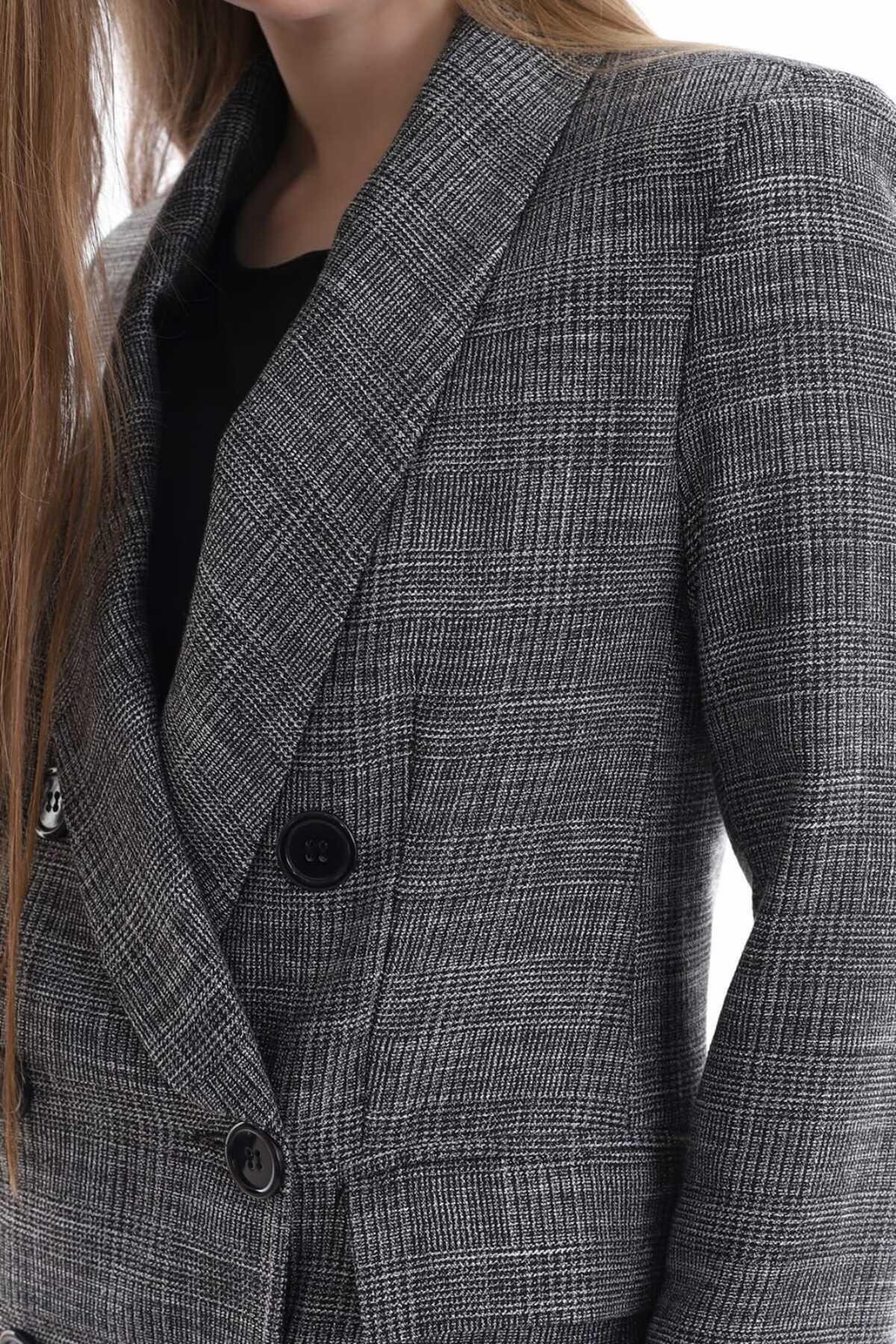 Grey Blazer Buttoned Jacket