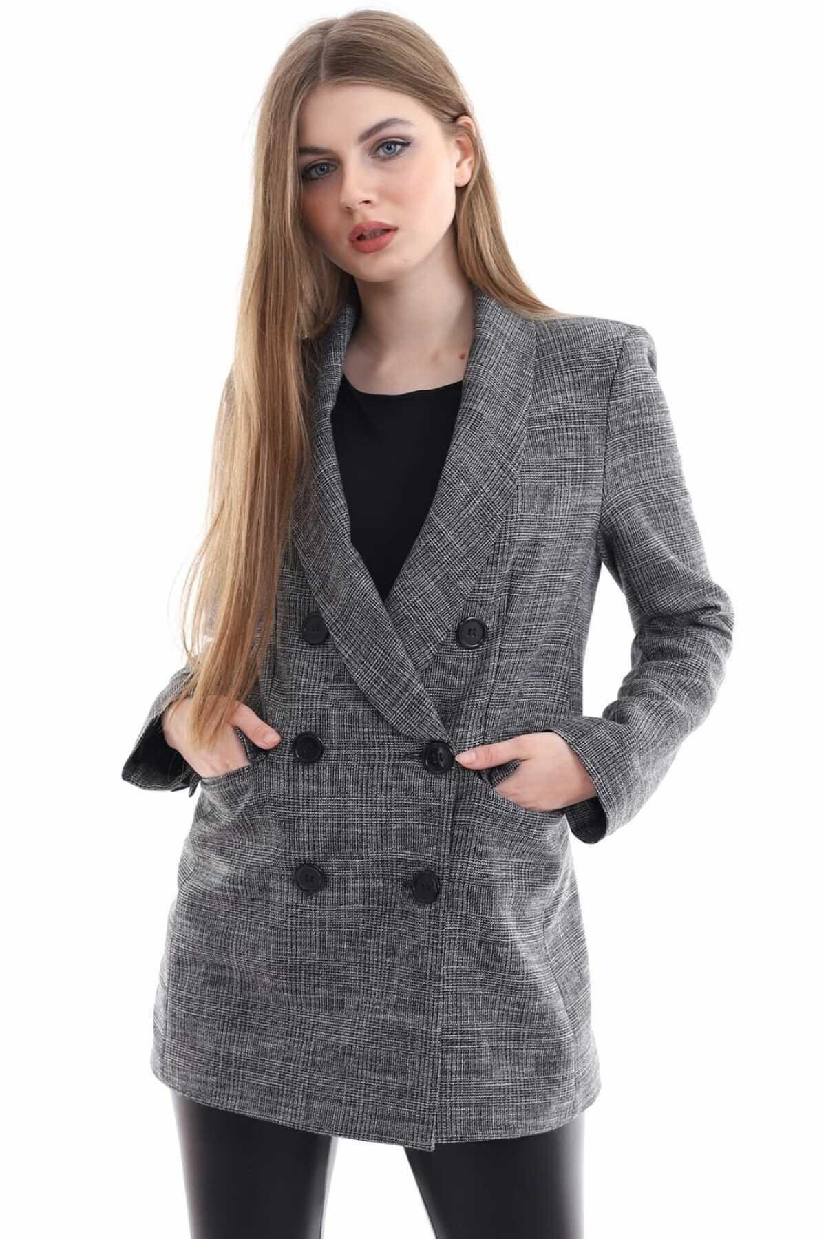 Grey Blazer Buttoned Jacket