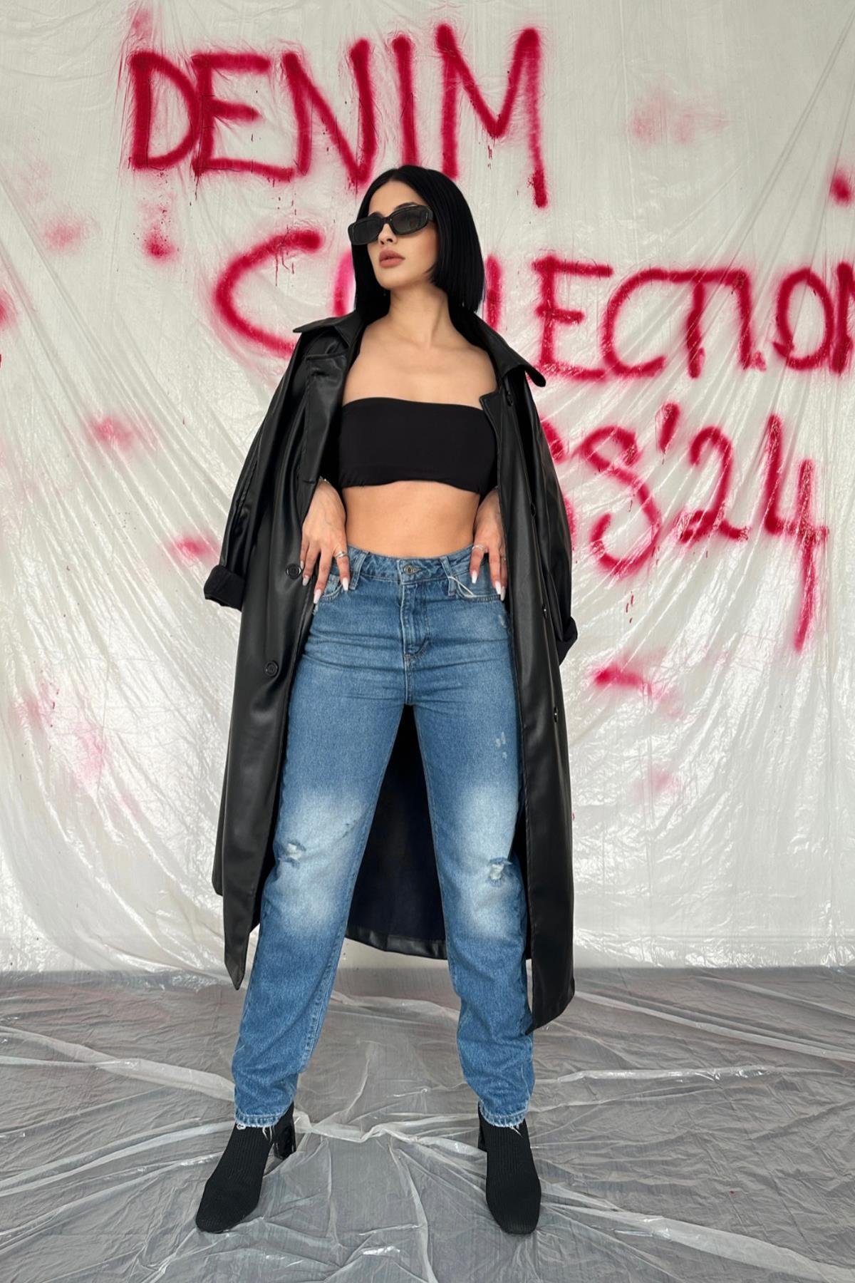Wholesale Blue Laser Cut Jeans Pants