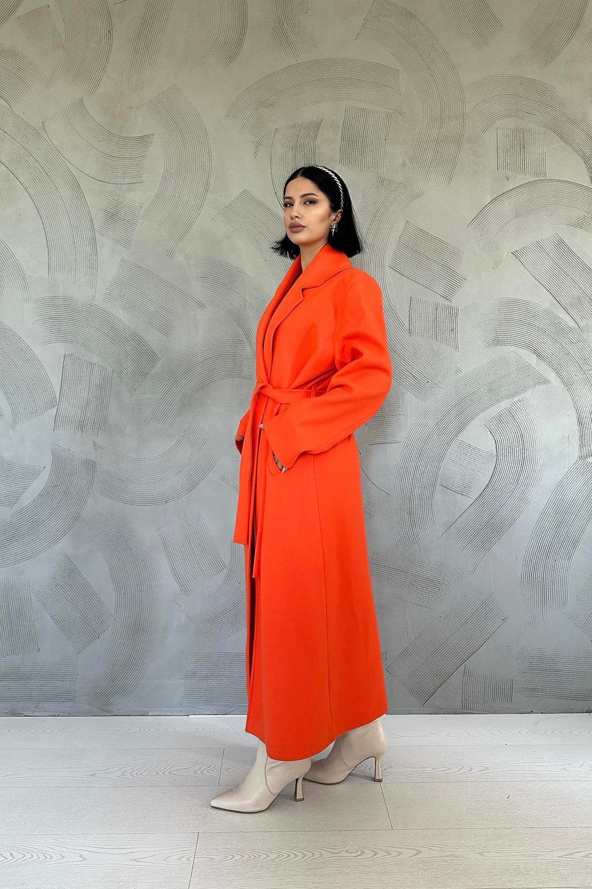 Orange Belted Midi Coat