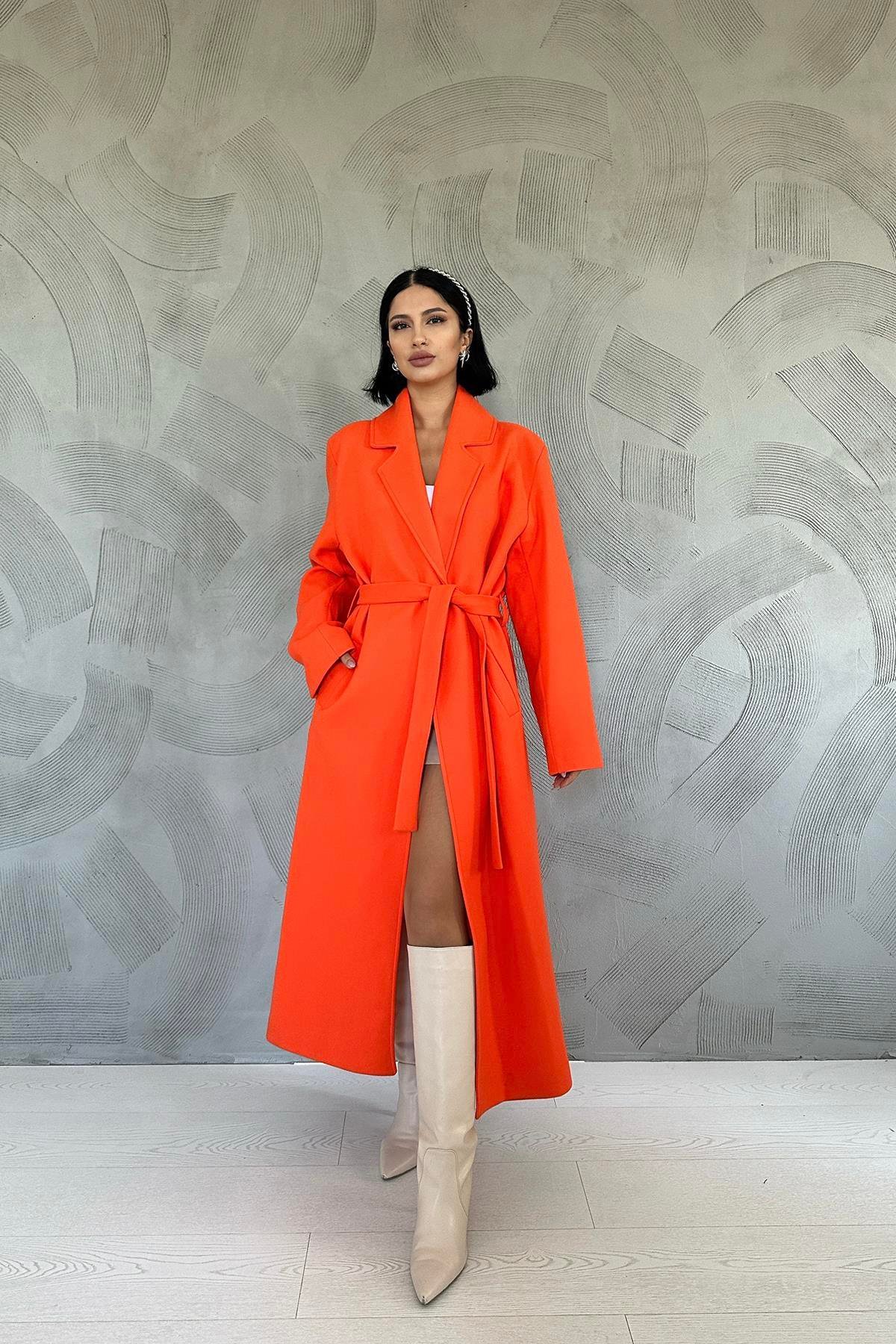 Orange Belted Midi Coat