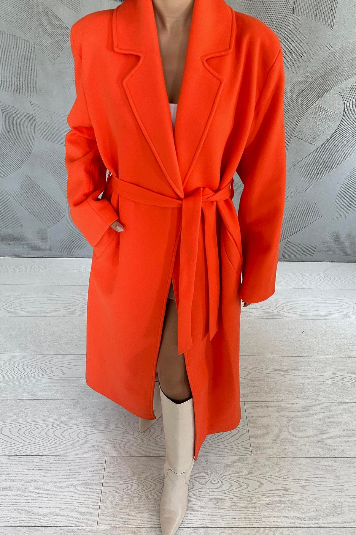 Orange Belted Midi Coat