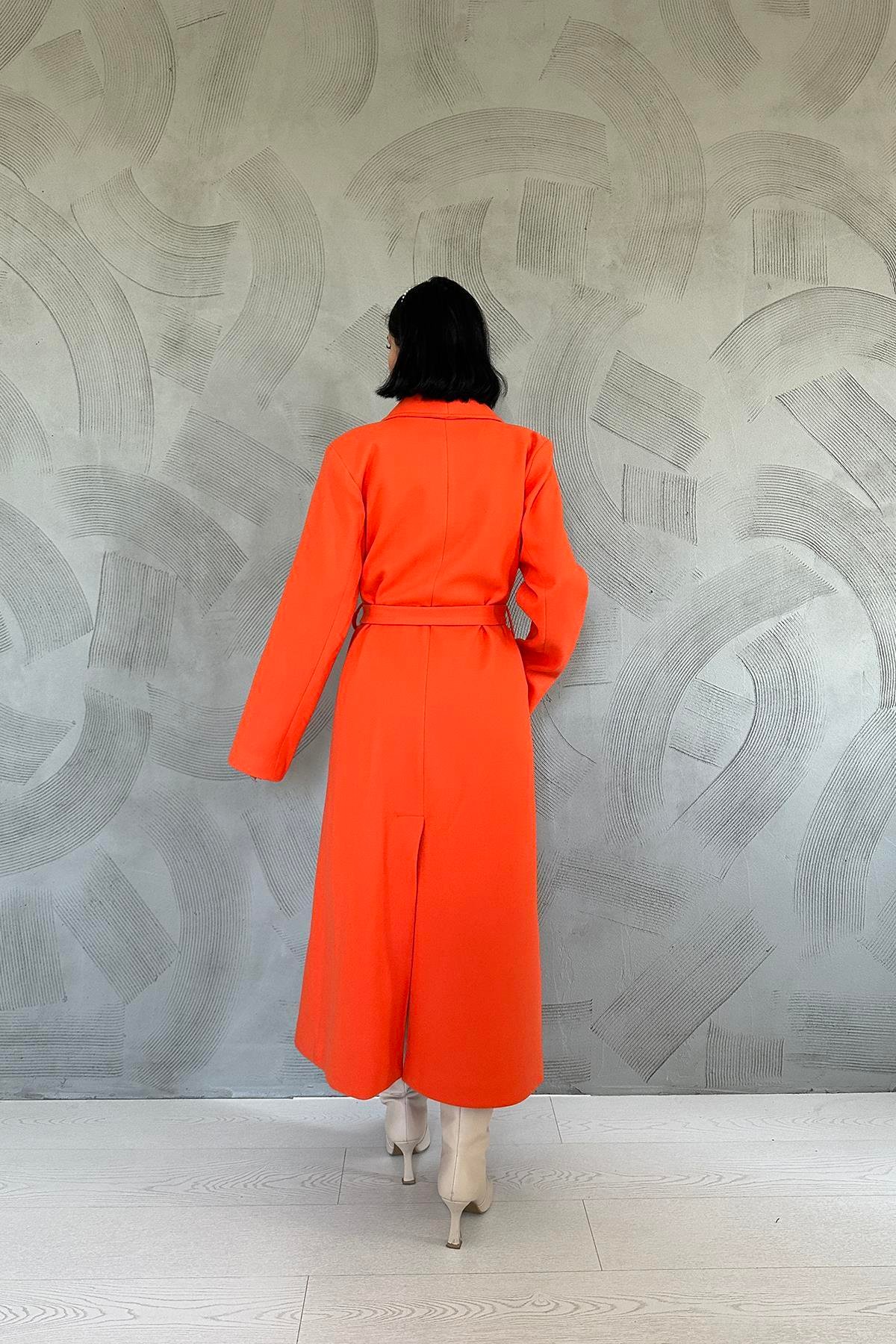 Orange Belted Midi Coat