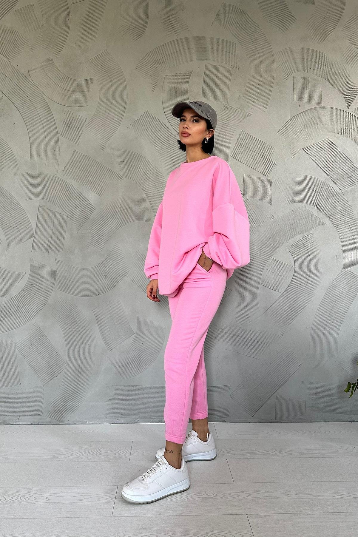 Wholesale Pink Sports Sweatshirt and Trouser Set