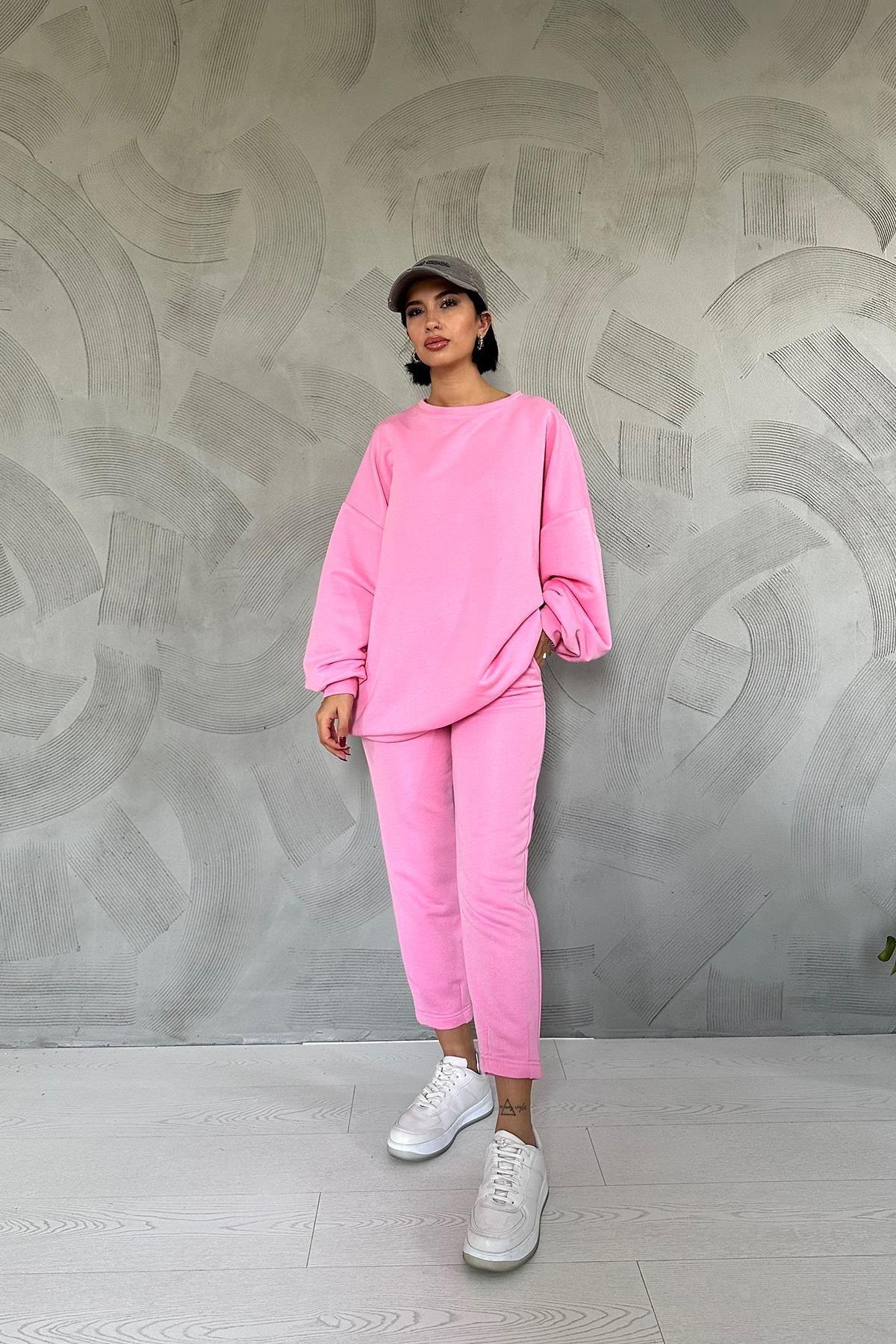 Wholesale Pink Sports Sweatshirt and Trouser Set