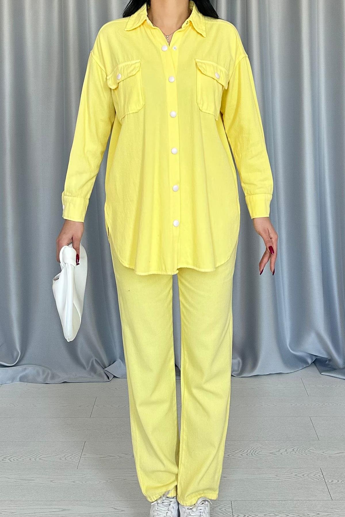 Wholesale Yellow Washed Shirt and Trouser Set