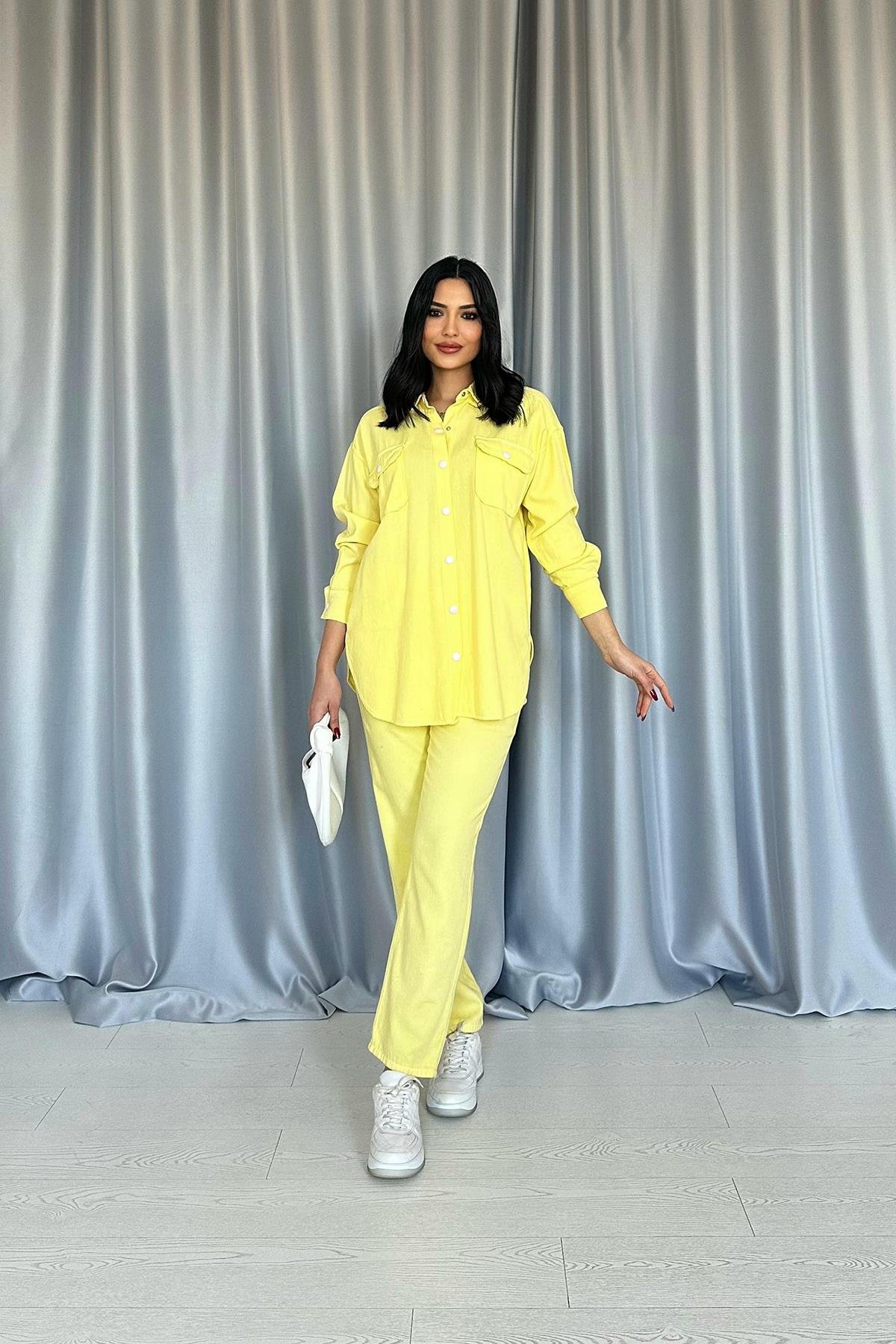 Wholesale Yellow Washed Shirt and Trouser Set
