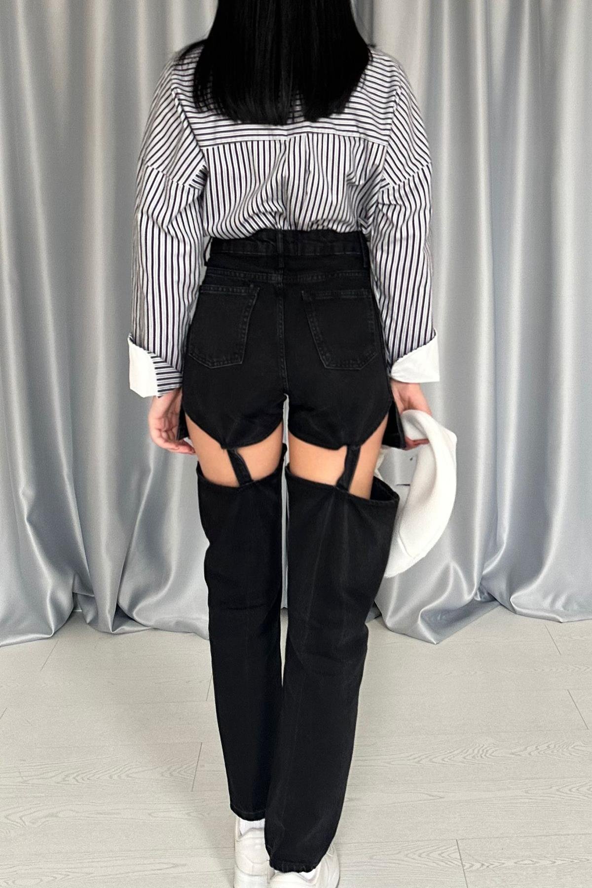 Wholesale Black Suspender Two Piece Jeans Pants