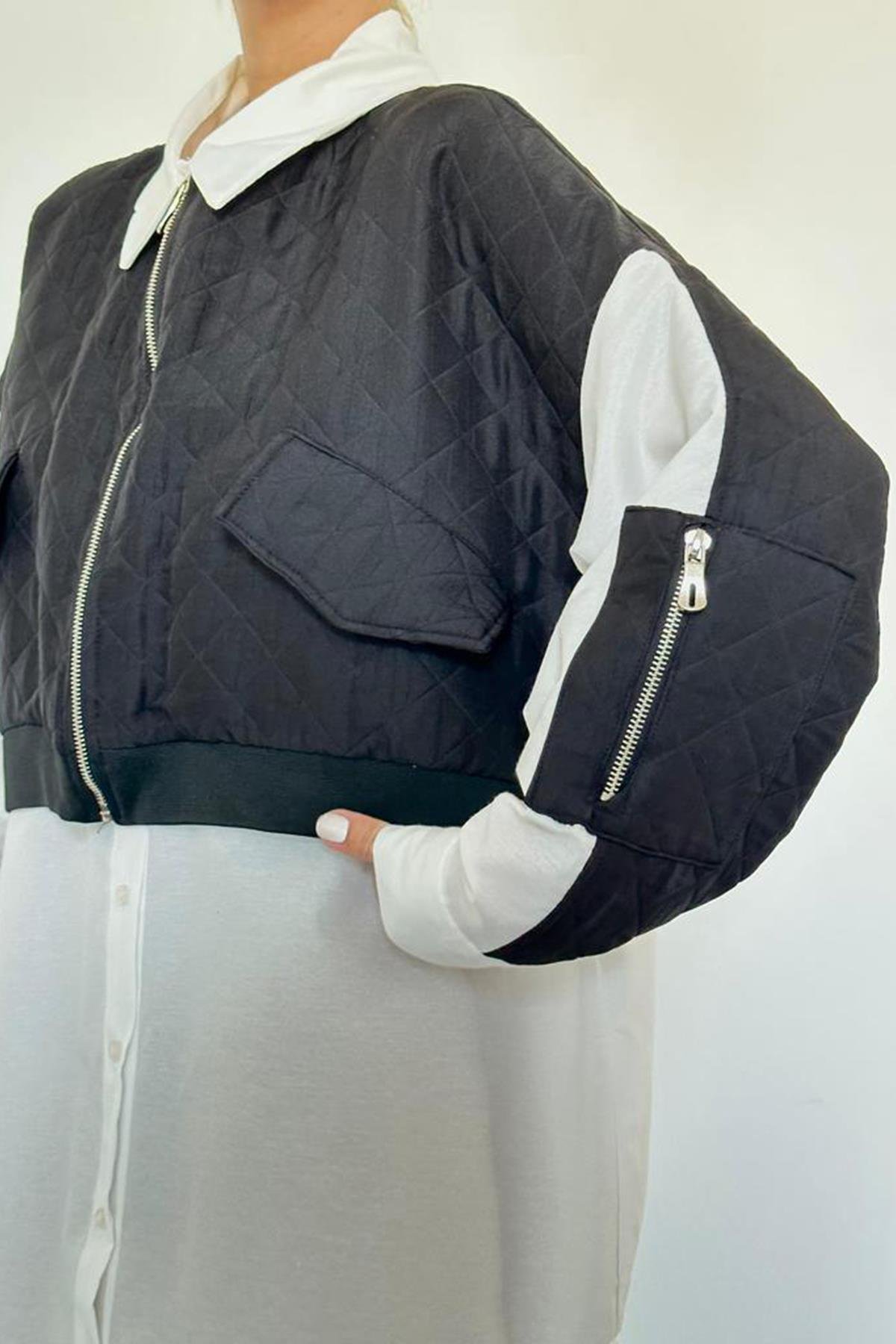 Wholesale Black Quilted Garnish Shirt