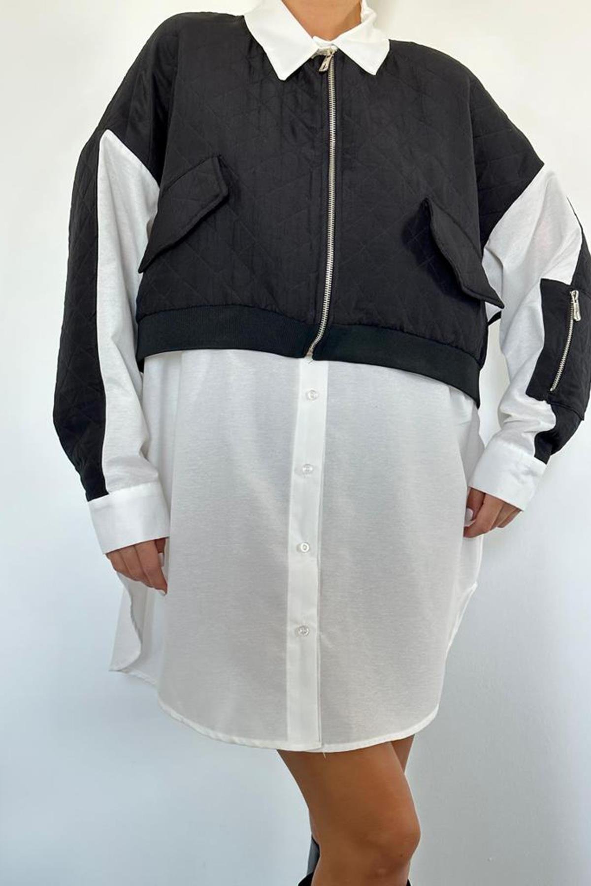 Wholesale Black Quilted Garnish Shirt