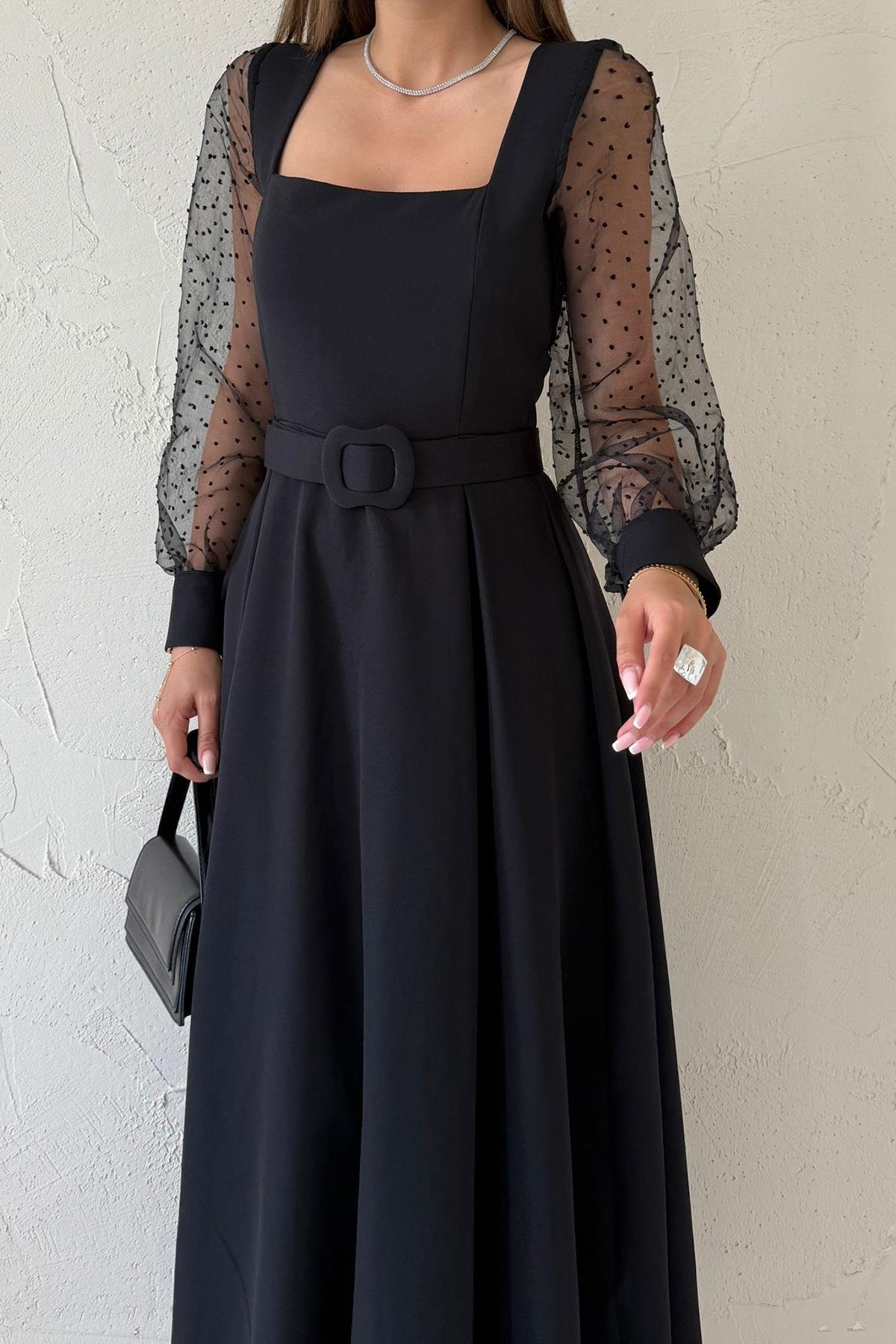 Wholesale Black Organza Sleeves Cup Dress