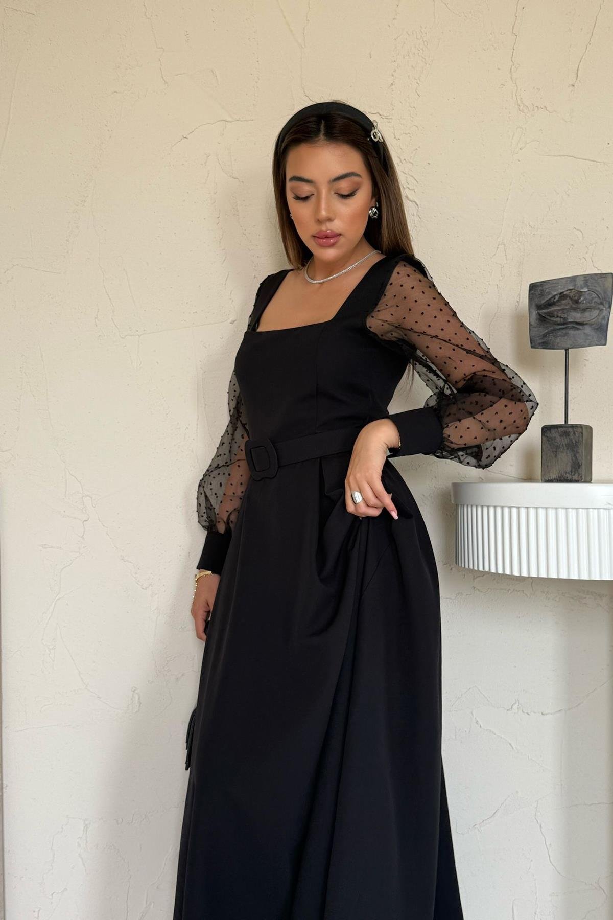 Wholesale Black Organza Sleeves Cup Dress