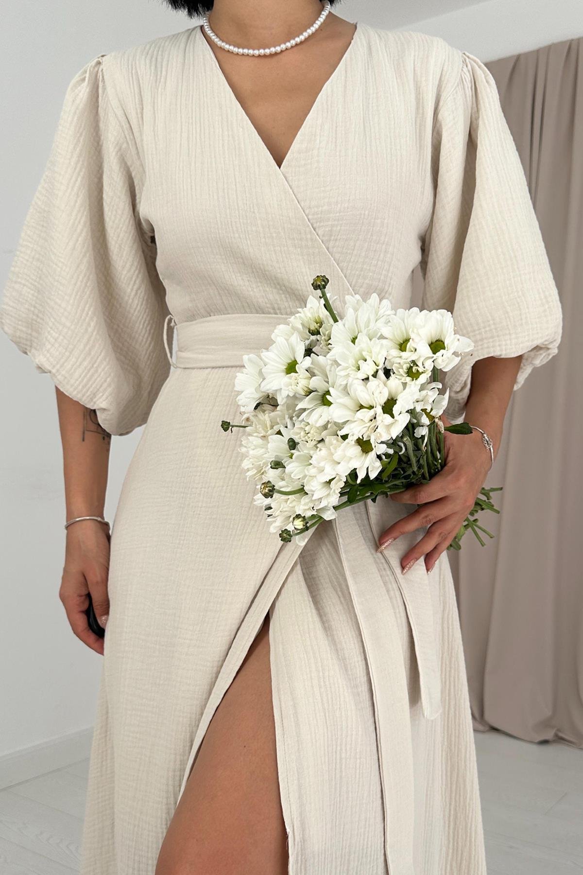 Wholesale Stone Belted Muslin Dress
