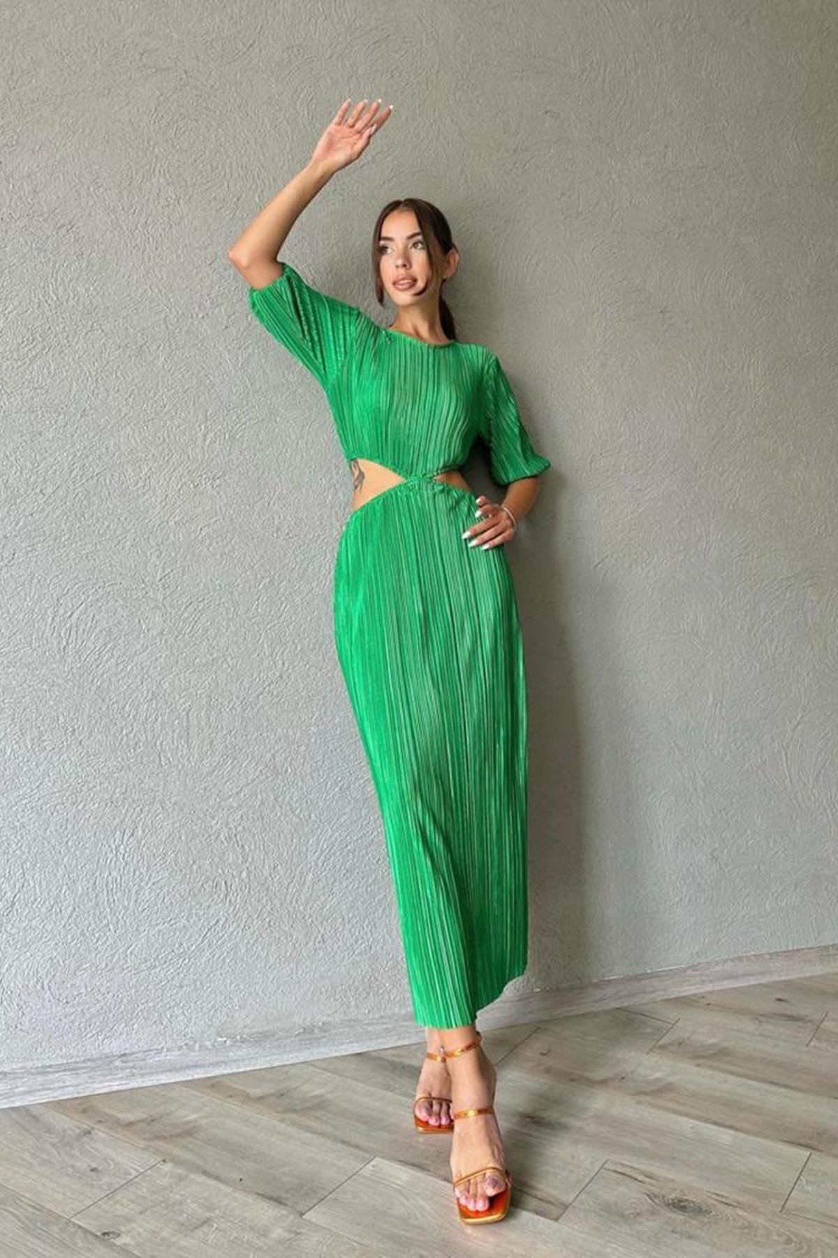 Wholesale Green Pleated Dress