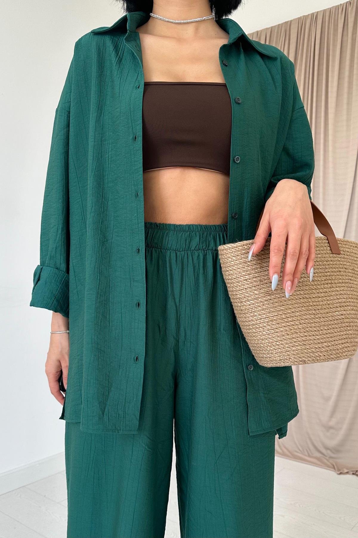 Wholesale Emerald Alice Shirt and Loose Cut Trouser Set