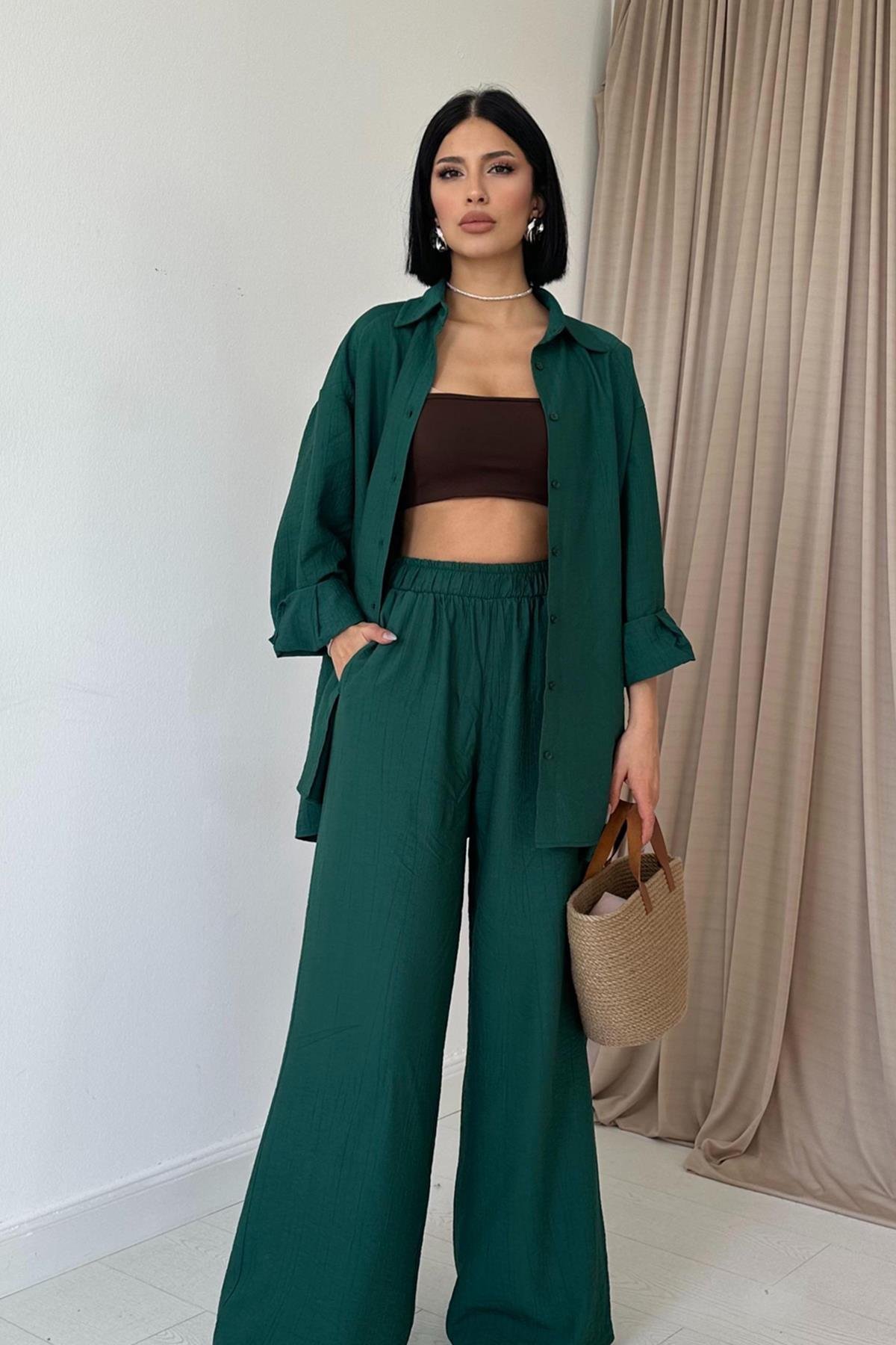 Wholesale Emerald Alice Shirt and Loose Cut Trouser Set