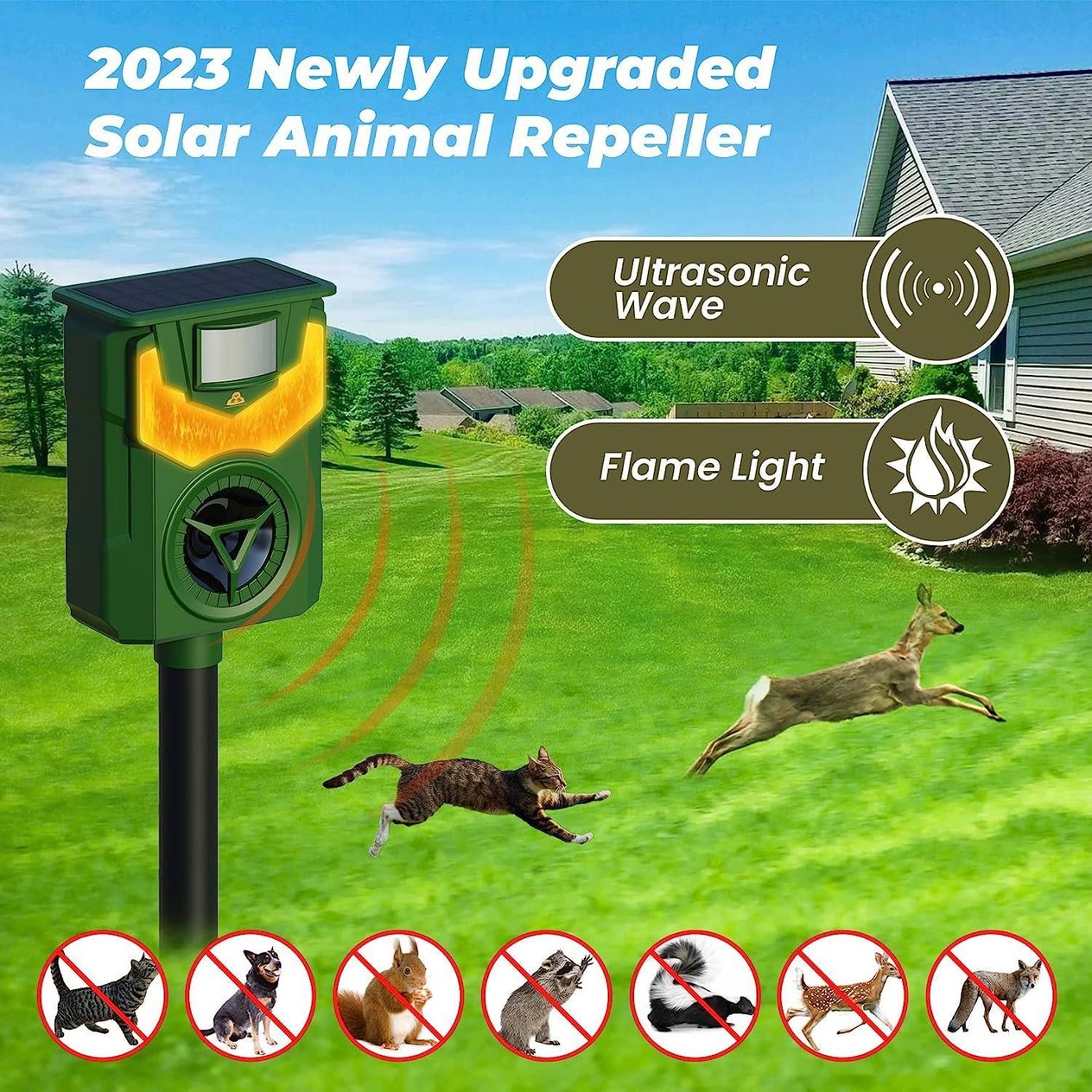 Tokyo Alev Işıklı Güneş Enerjili Pilli ve Şarjlı Ultrasonik Kedi Köpek Kovucu