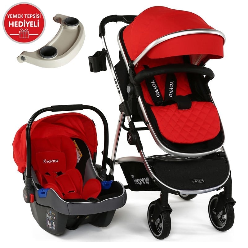 Yoyko City Travel Sistem Bebek Arabası 3 in 1 Kırmızı Silver