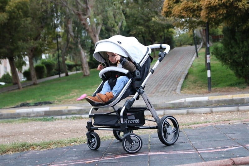 Yoyko Deluxe Travel Sistem Bebek Arabası 3 in 1 Beyaz Silver Deri