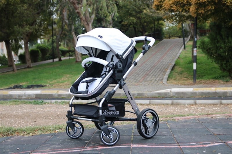 Yoyko Deluxe Travel Sistem Bebek Arabası 3 in 1 Beyaz Silver Deri