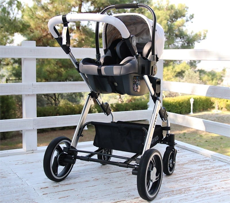 Yoyko Deluxe Travel Sistem Bebek Arabası 3 in 1 Beyaz Silver Deri