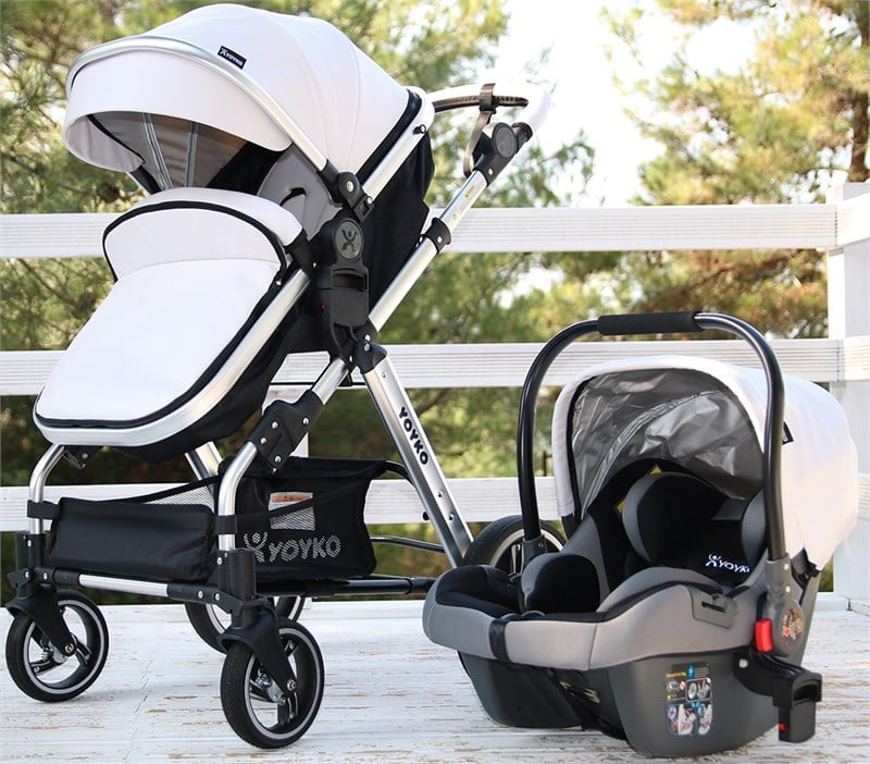 Yoyko Deluxe Travel Sistem Bebek Arabası 3 in 1 Beyaz Silver Deri