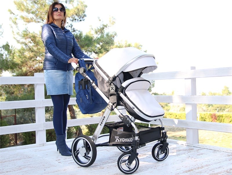Yoyko Deluxe Travel Sistem Bebek Arabası 3 in 1 Beyaz Silver Deri