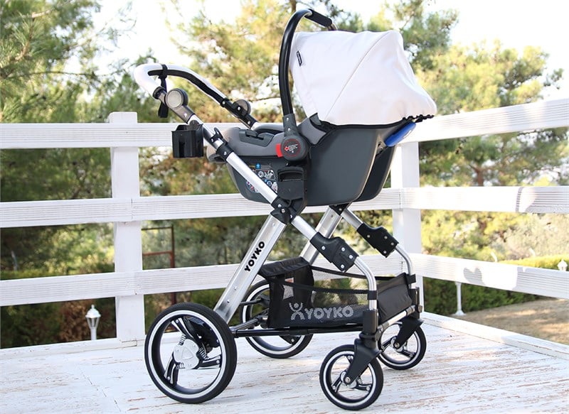 Yoyko Deluxe Travel Sistem Bebek Arabası 3 in 1 Beyaz Silver Deri