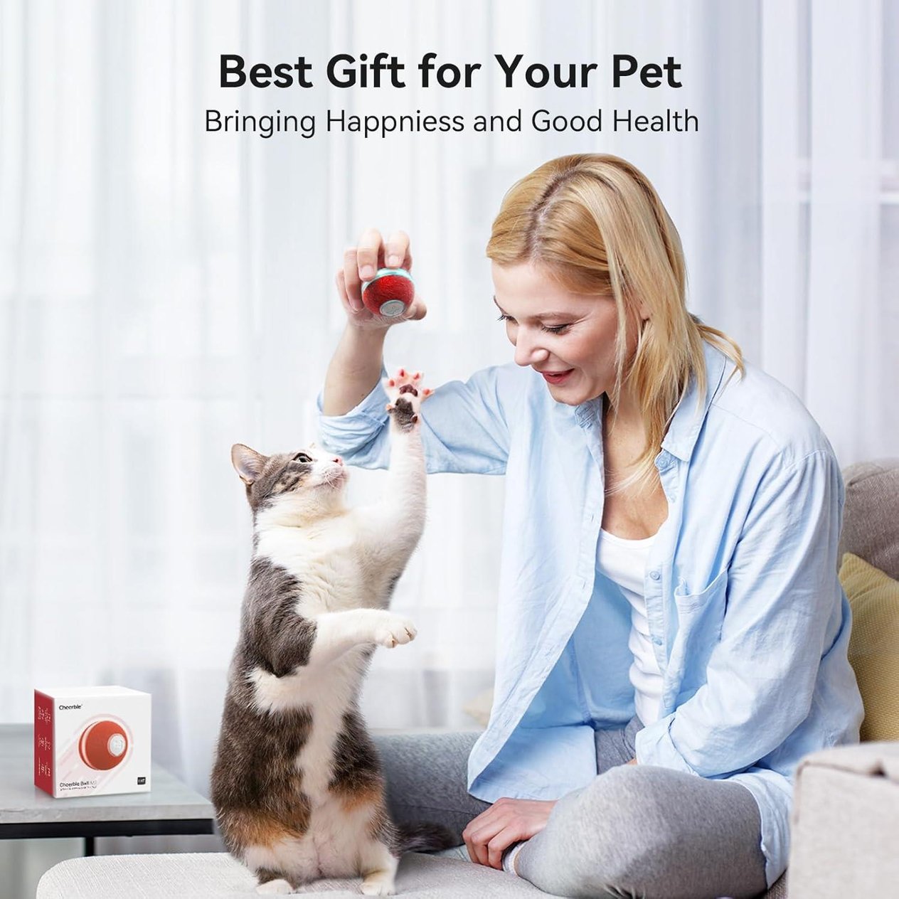 Cheerble Şarjlı Akıllı İneraktif Kedi Oyun Topu, Kırmızı 4 cm
