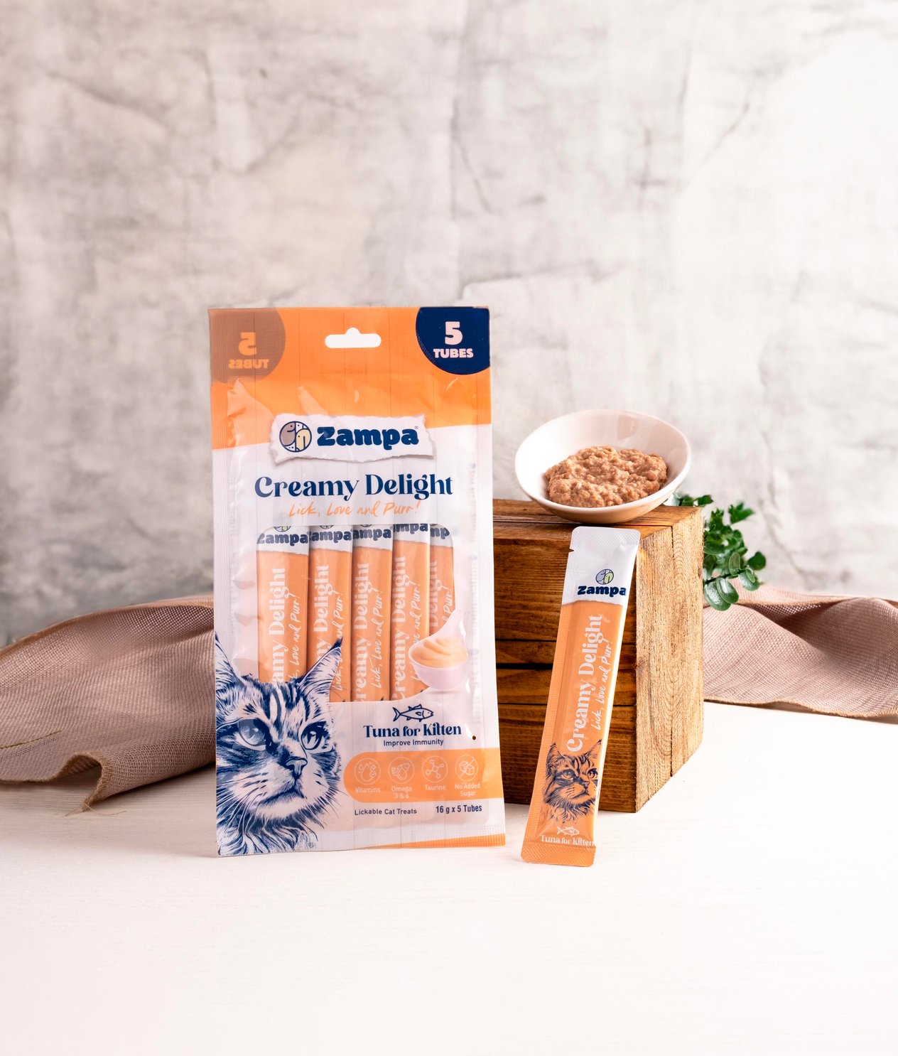 Zampa Creamy Delight Yavru Kediler için Ton Balıklı Krema Ödül Maması - 16g x 5