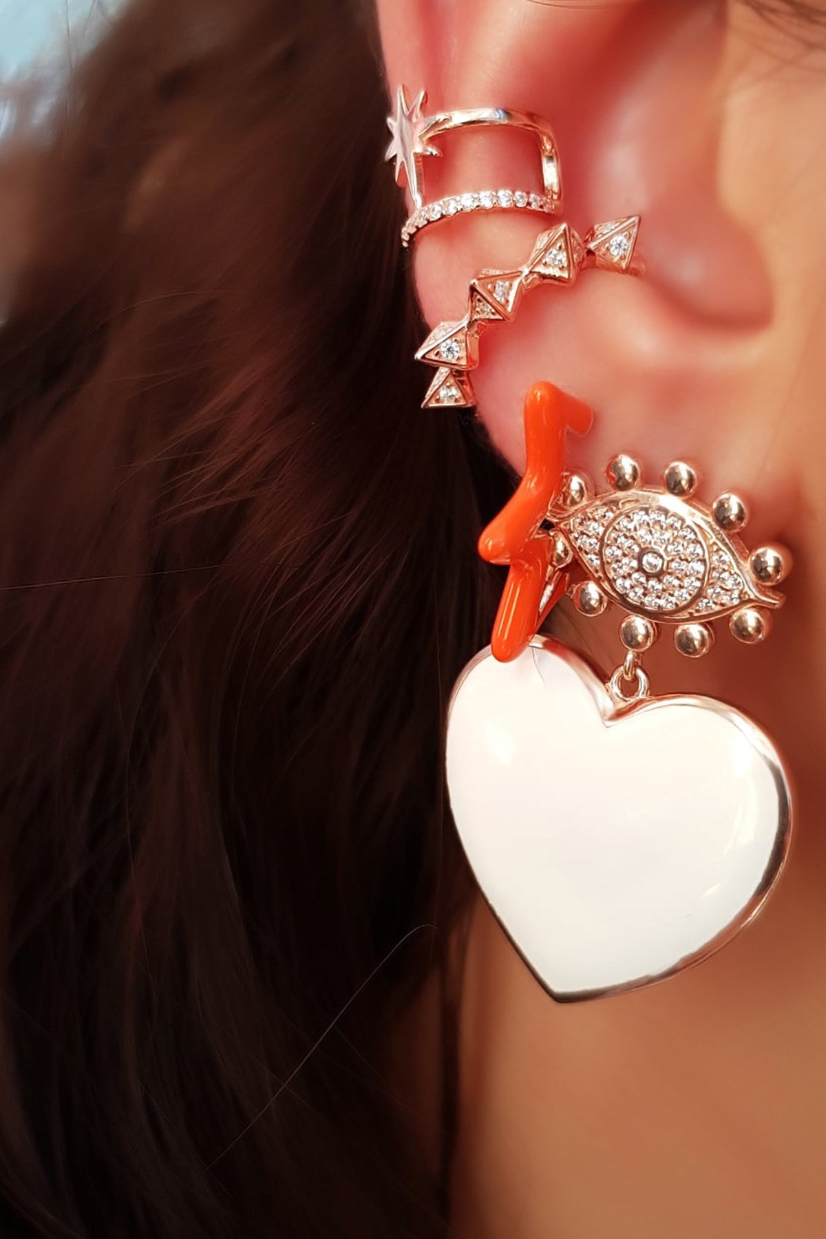 TEKLİ BİG WHİTE LOVE GÜMÜŞ KÜPE