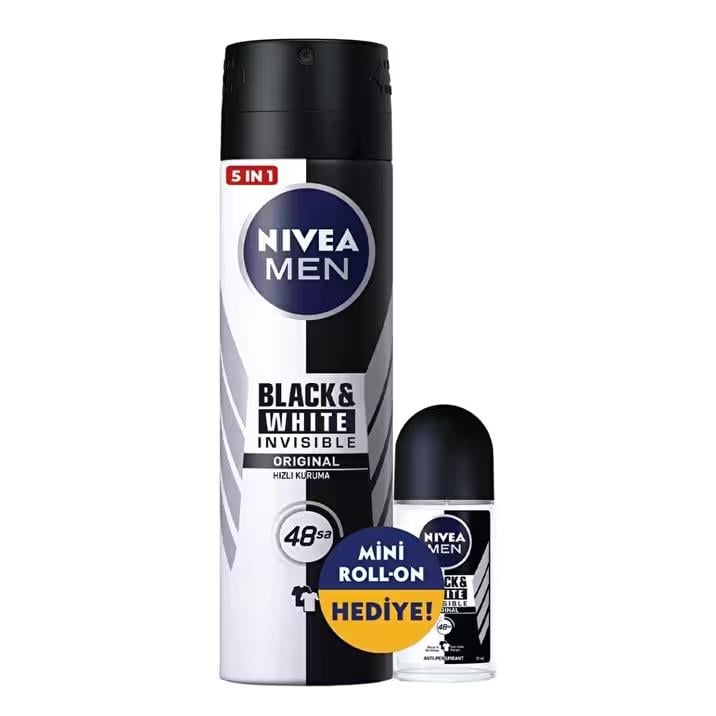 NİVEANİVEA DEODORANT INVİSİBLE BLACK&WHİTE ORİJİNAL MEN 150 ML + MİNİ ROLL-ON 25 ML SET