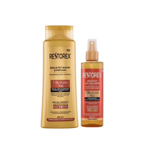 RESTOREXRESTOREX 7 BESLEYİCİ YAĞ BESLEYİCİ SAÇ BAKIM ŞAMPUANI 500 ML + SIVI SAÇ KREMİ 7 BESLEYİCİ YAĞ 200 ML AVANTAJ PAKETİ