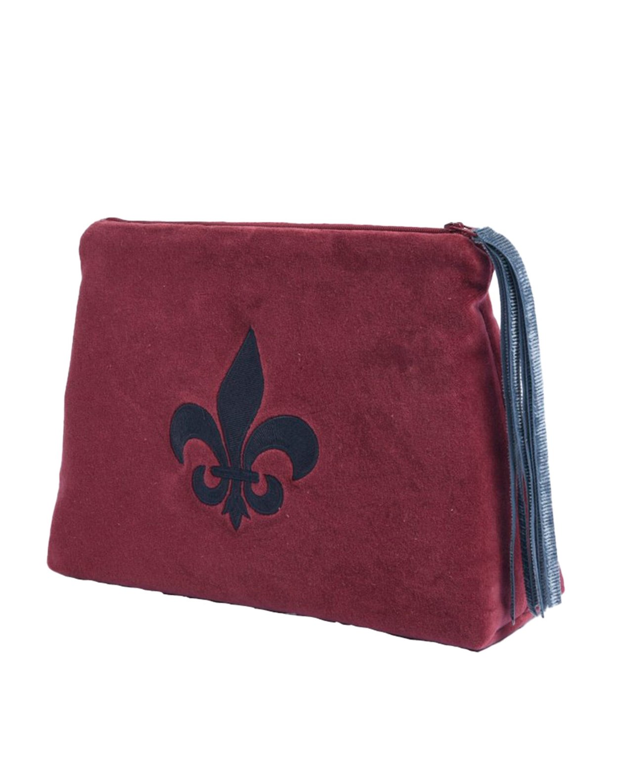 Bordo Kadife Fleur  De Lis Nakışlı Clutch  Çanta