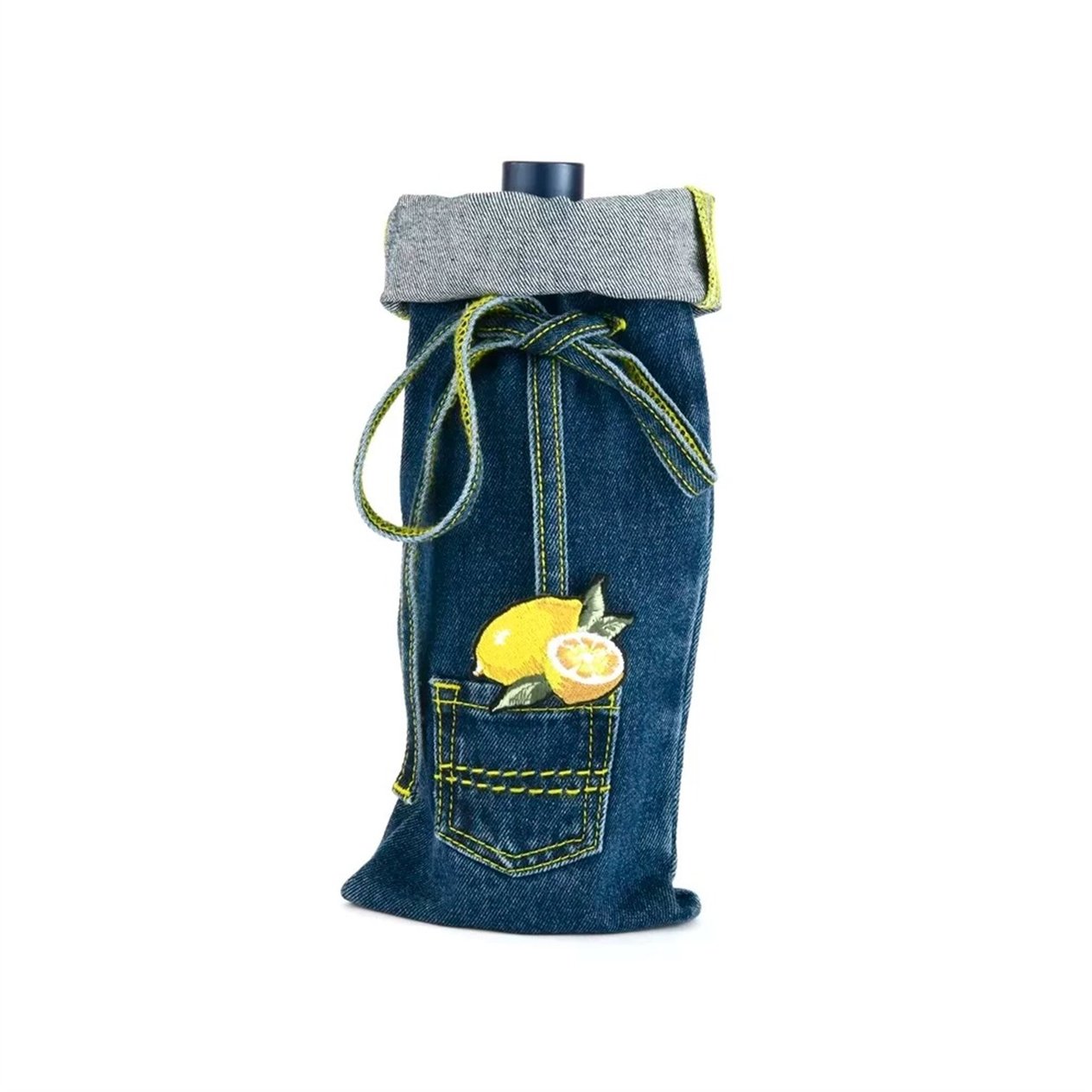 Limon Nakışlı Denim Şişe Kılıfı