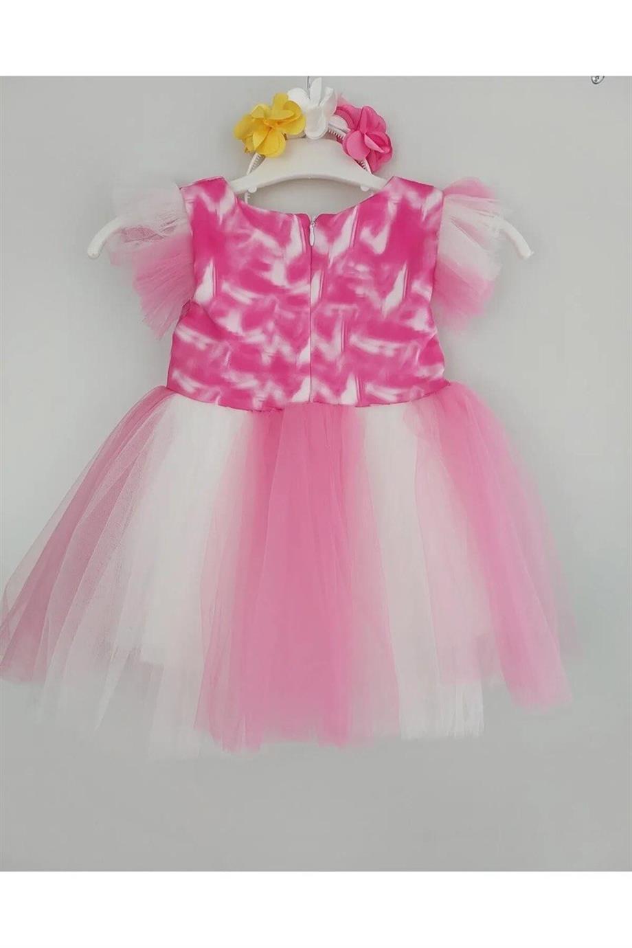 Elsa Krep Kumaş Elbise Pembe 6/9 Yaş