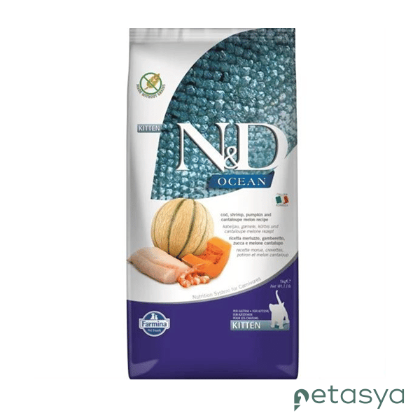 N&D Ocean Morina Balıklı   Bal Kabaklı Karidesli ve Kavunlu Tahılsız Yavru Kedi Maması 5 Kg