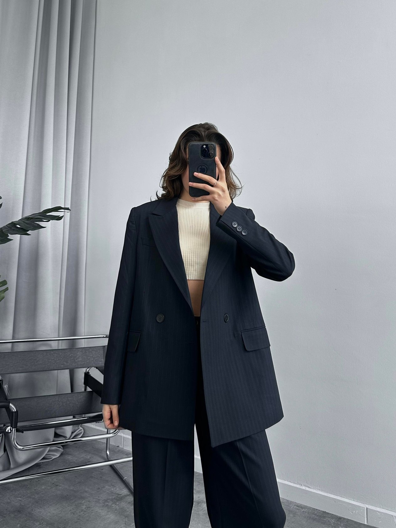 Caliente Lacivert Çizgili Blazer Takım
